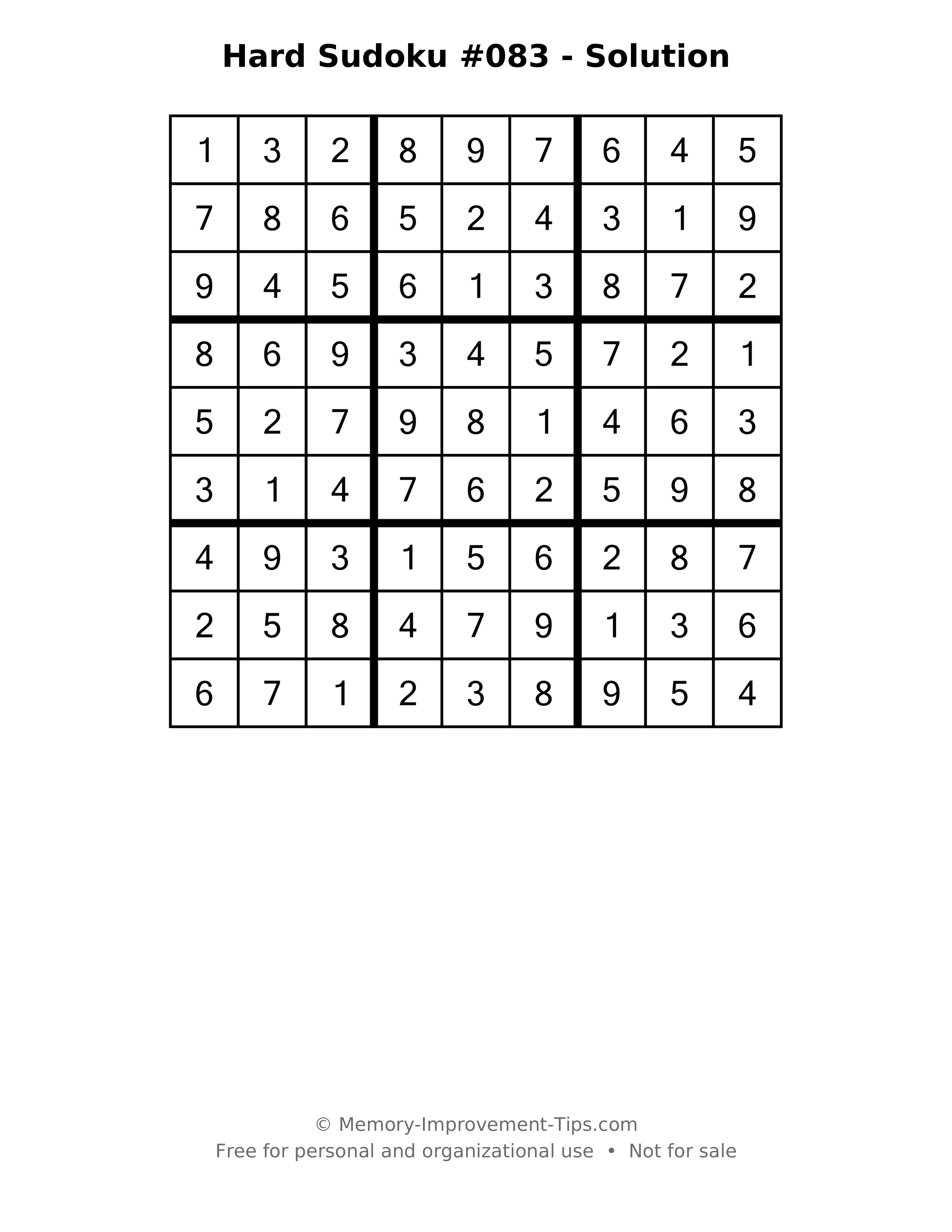 Printable solution: Hard Sudoku #083 - Solution