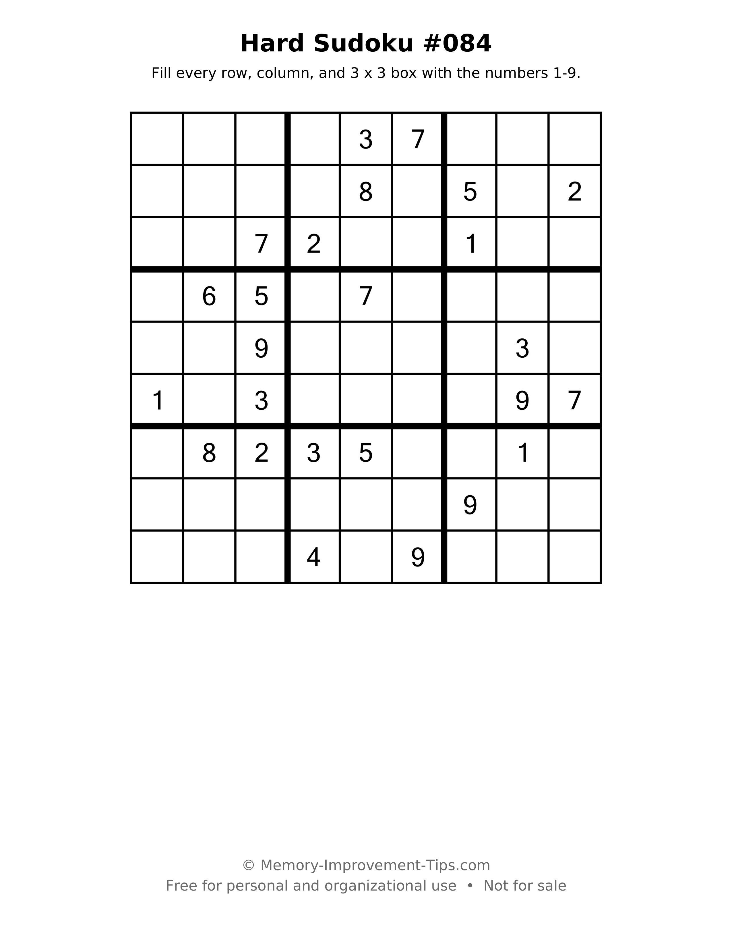 Printable puzzle: Hard Sudoku #084