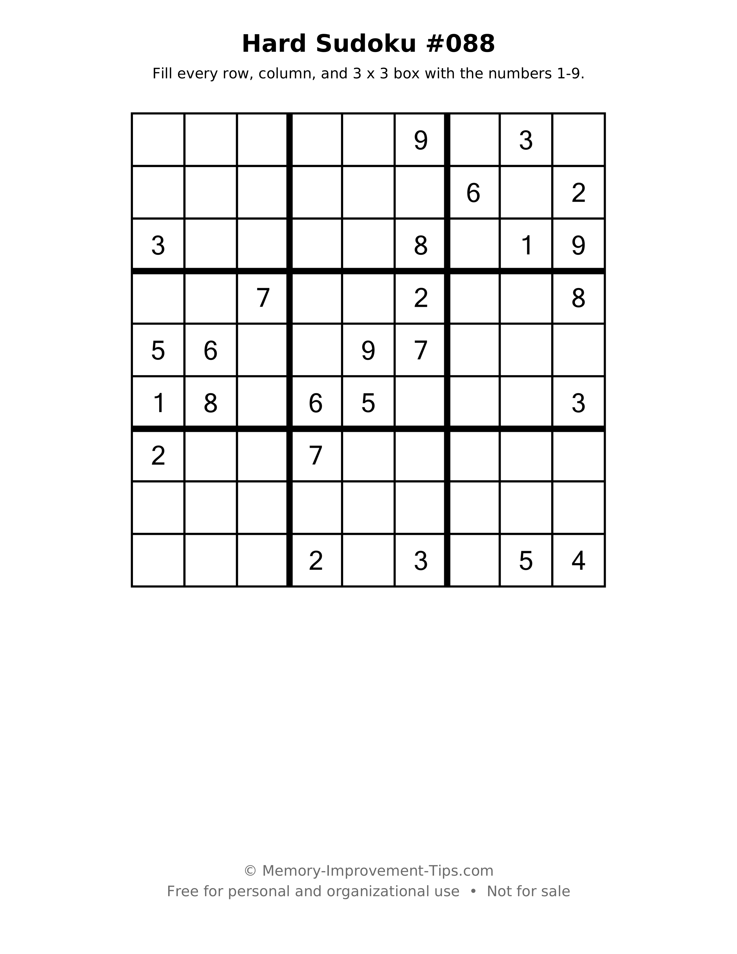 Printable puzzle: Hard Sudoku #088