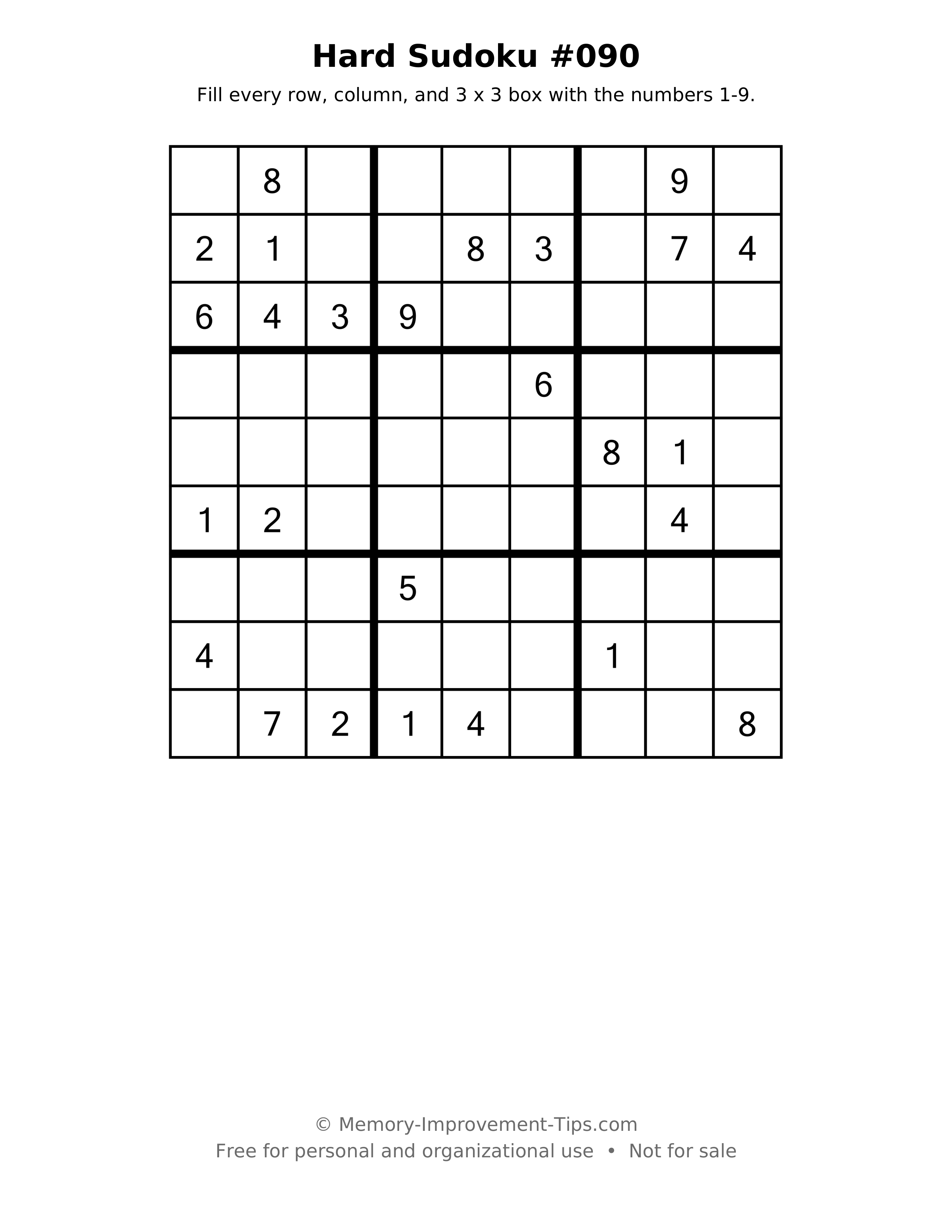 Printable puzzle: Hard Sudoku #090