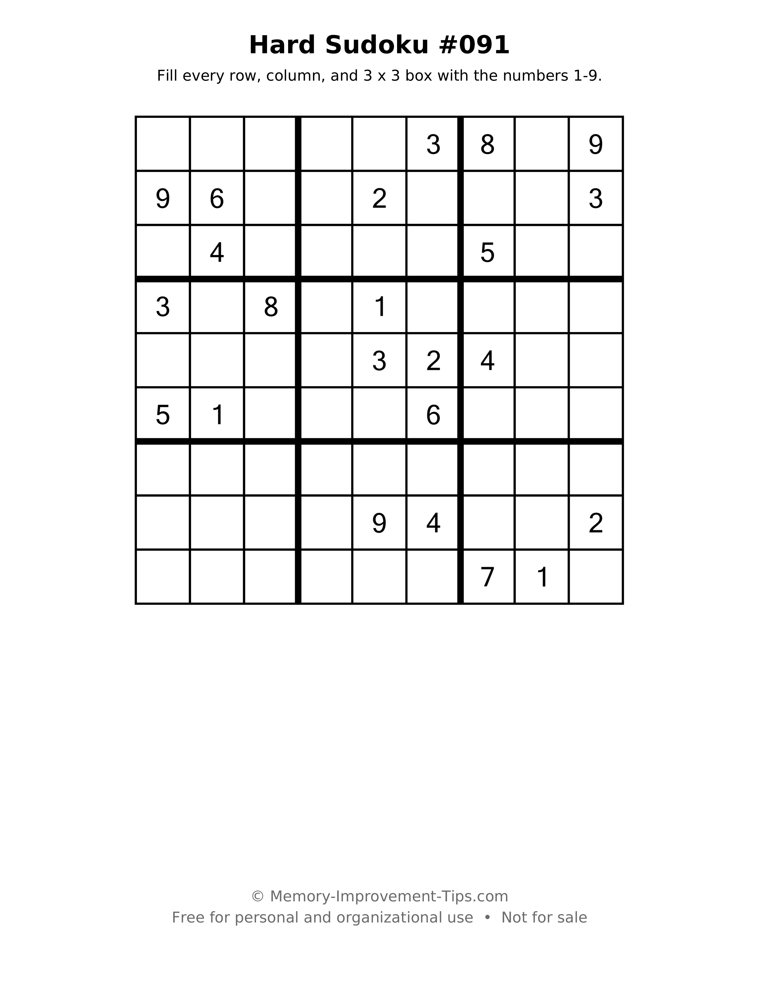Printable puzzle: Hard Sudoku #091