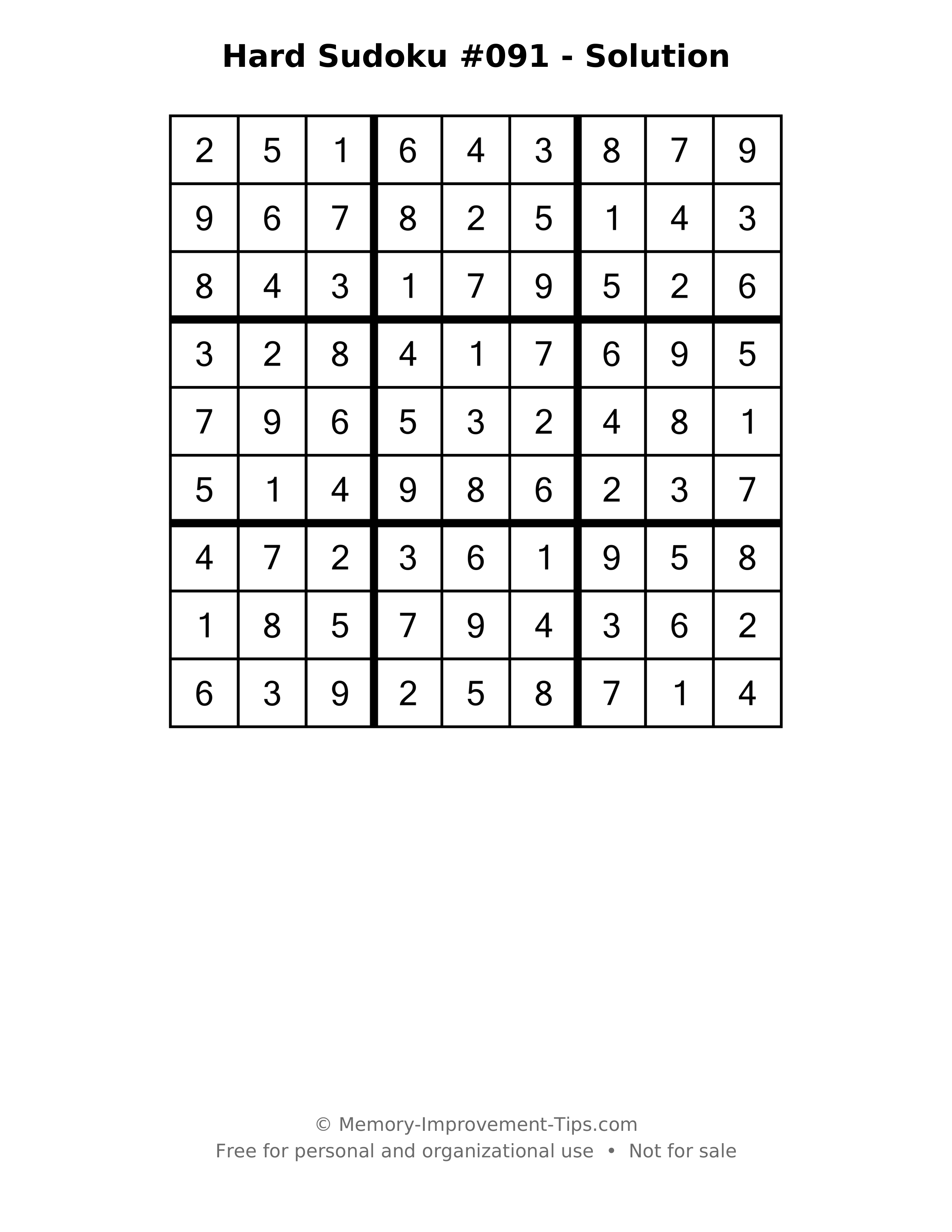 Printable solution: Hard Sudoku #091 - Solution