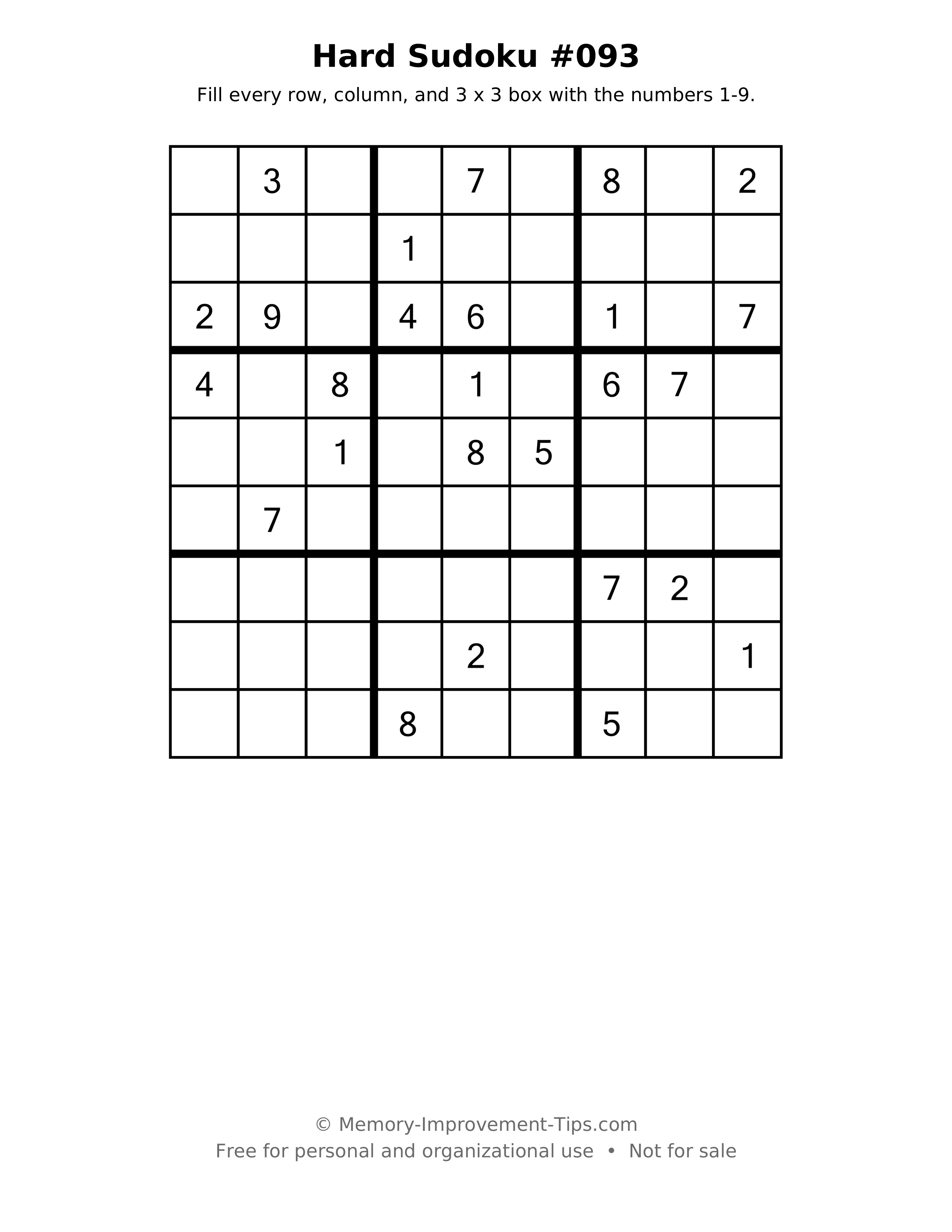 Printable puzzle: Hard Sudoku #093
