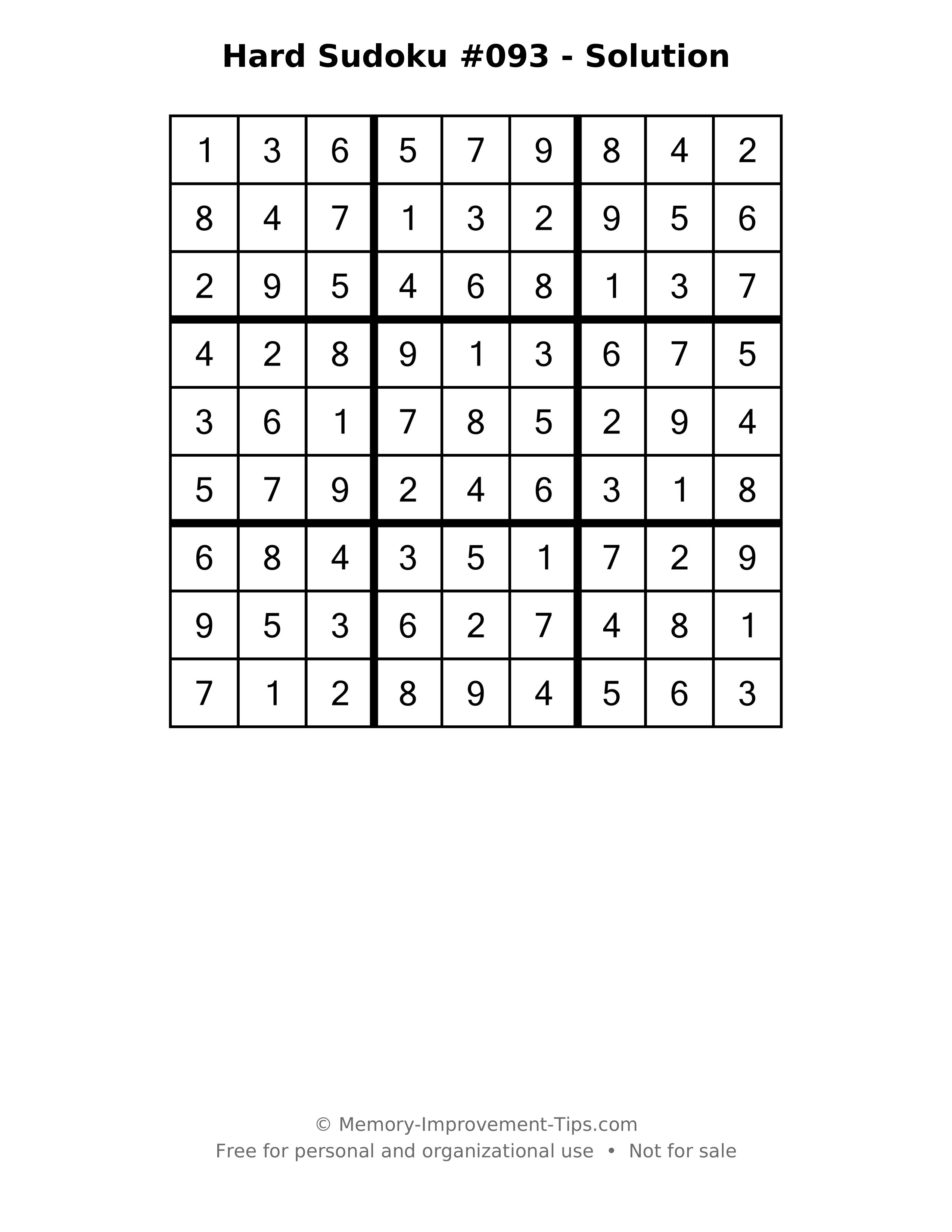 Printable solution: Hard Sudoku #093 - Solution
