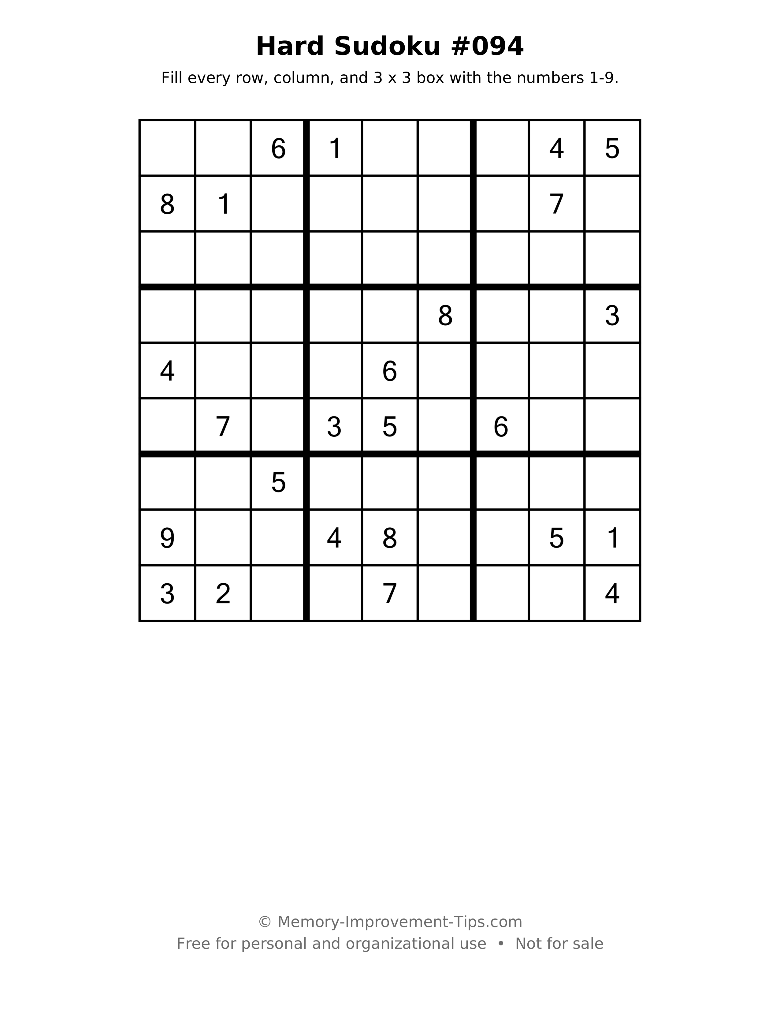 Printable puzzle: Hard Sudoku #094