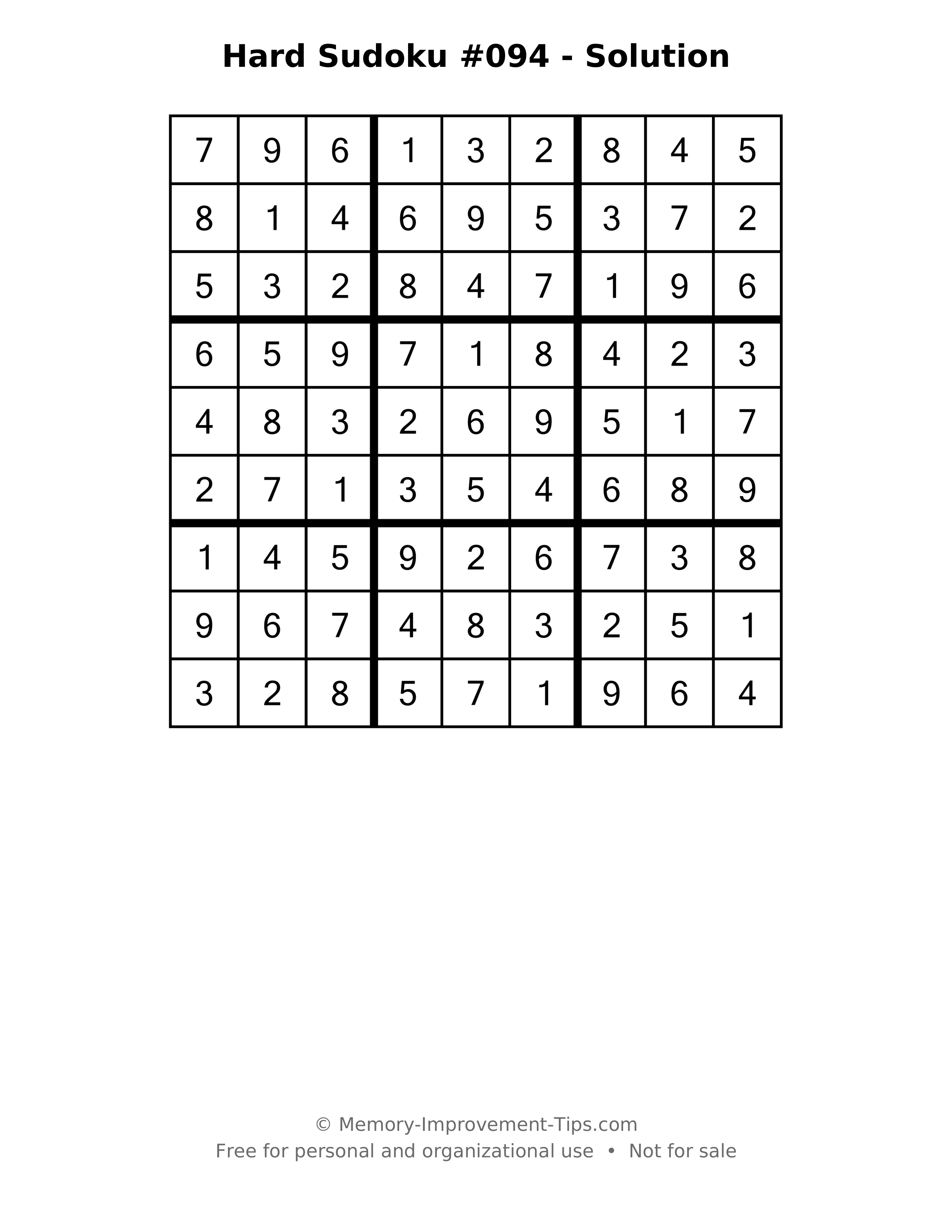 Printable solution: Hard Sudoku #094 - Solution