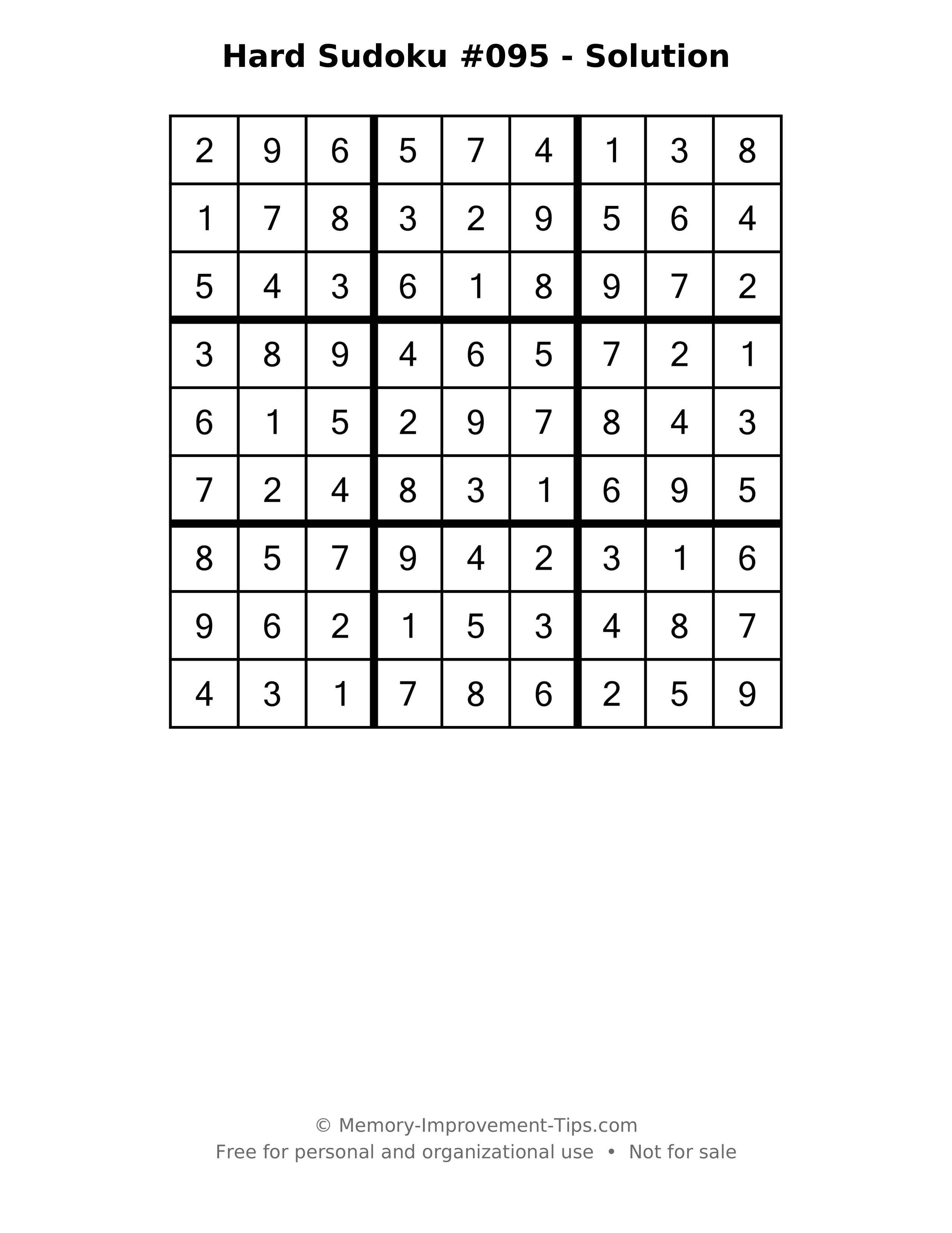 Printable solution: Hard Sudoku #095 - Solution