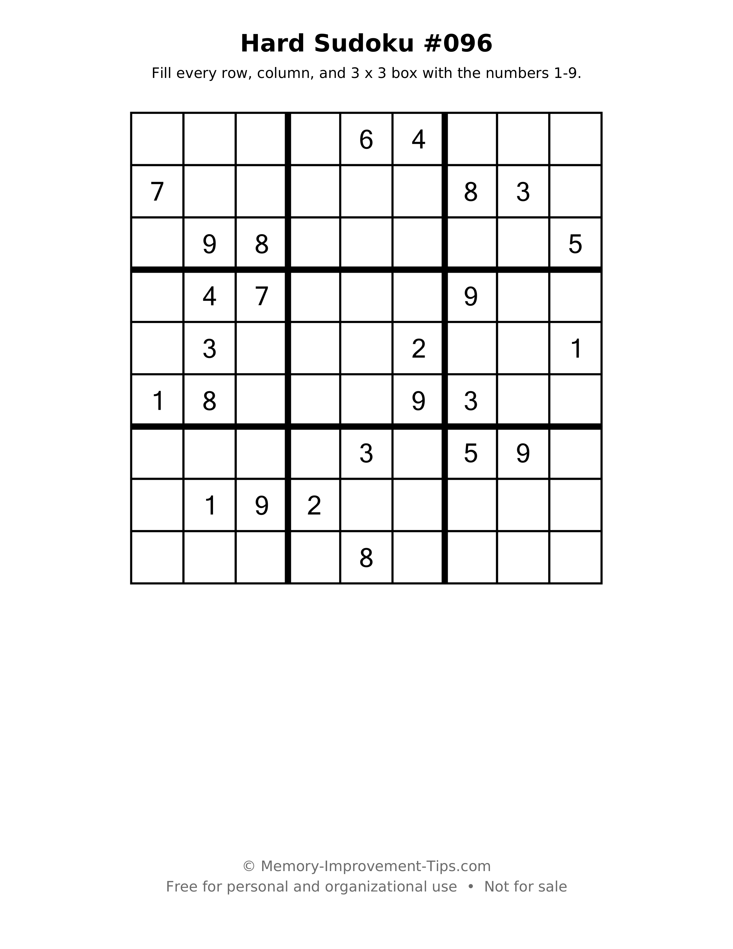 Printable puzzle: Hard Sudoku #096