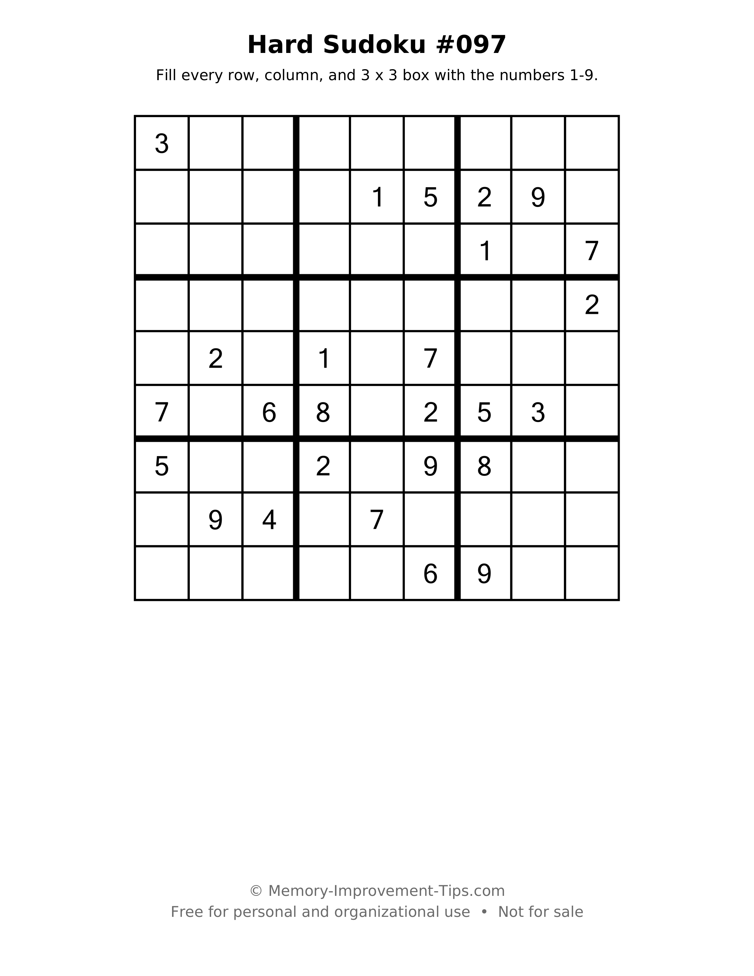 Printable puzzle: Hard Sudoku #097