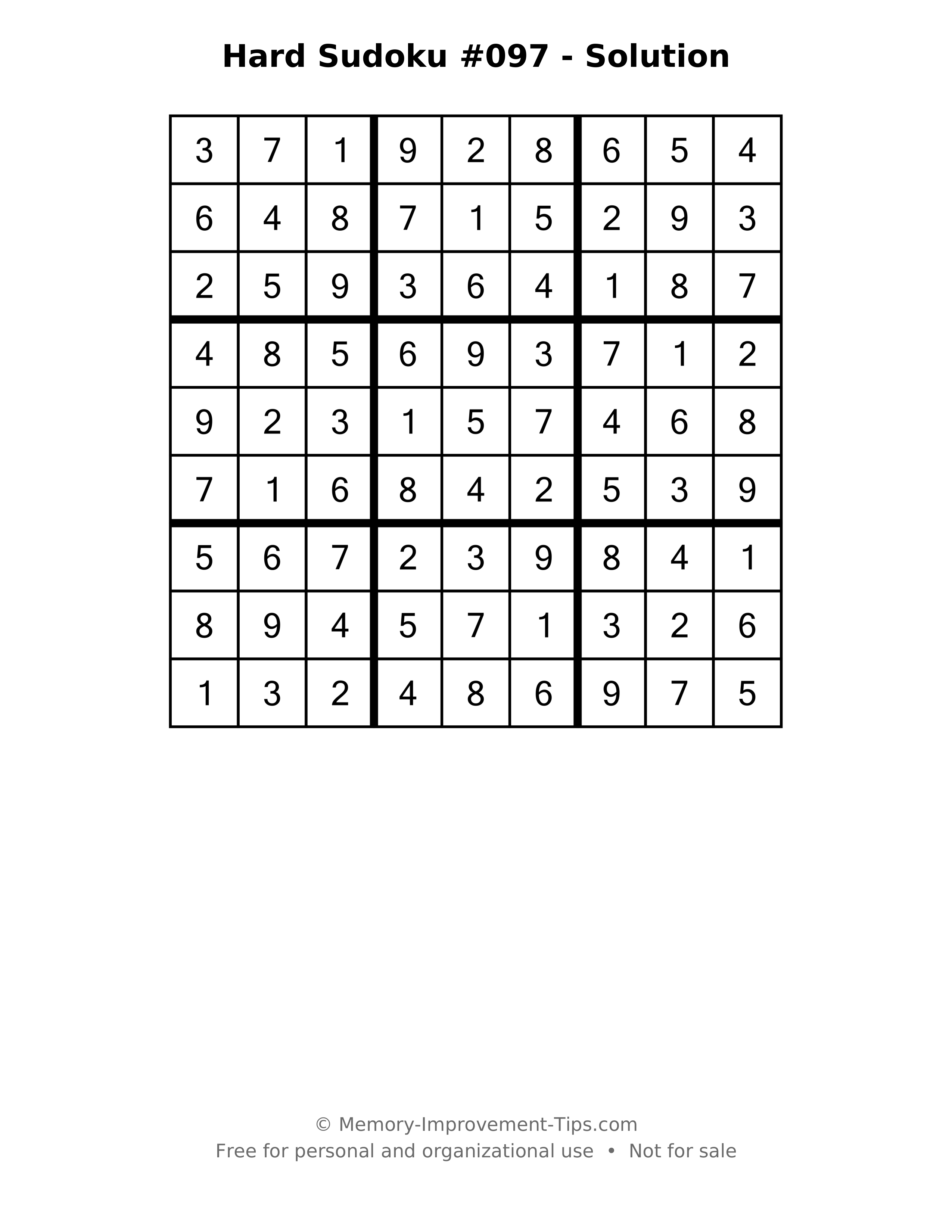 Printable solution: Hard Sudoku #097 - Solution