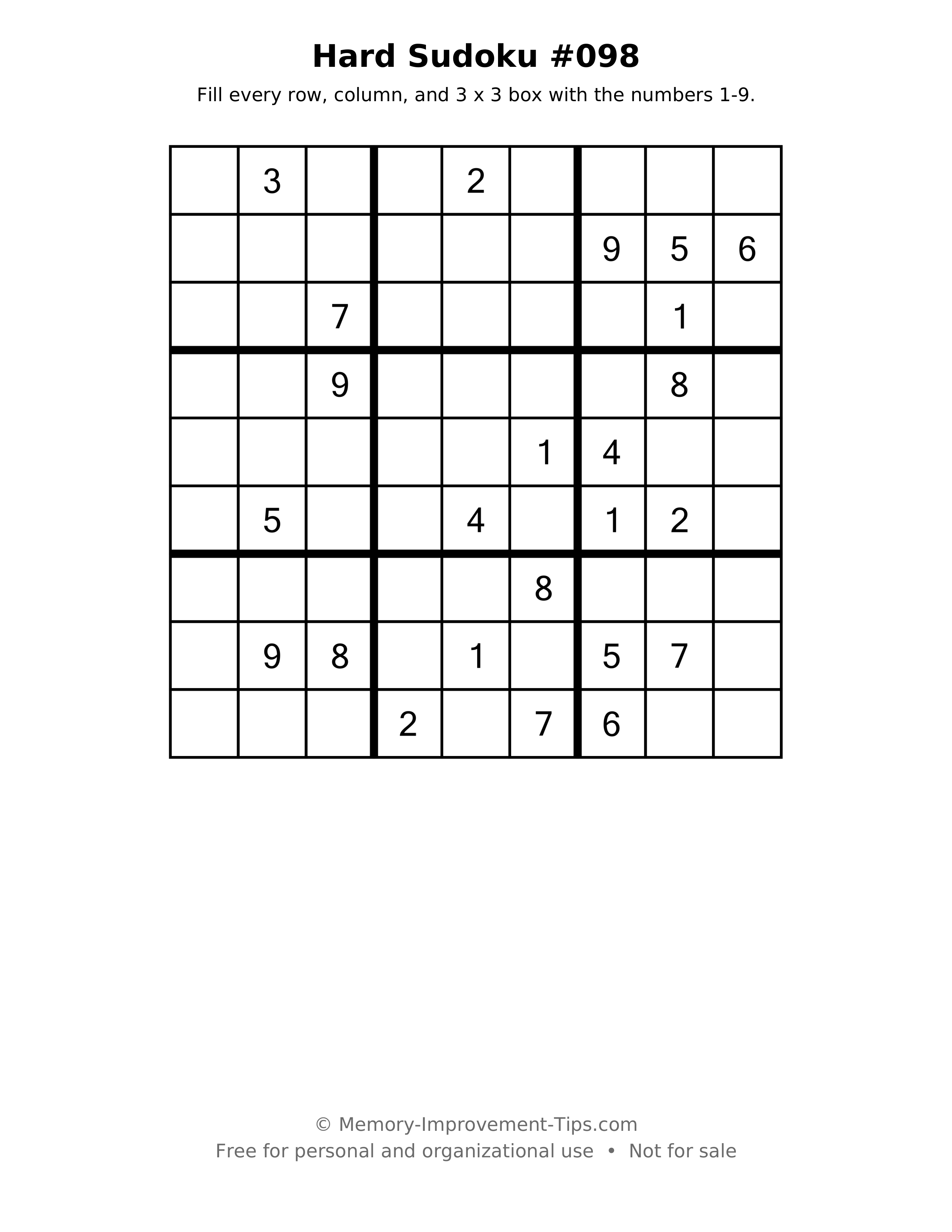 Printable puzzle: Hard Sudoku #098