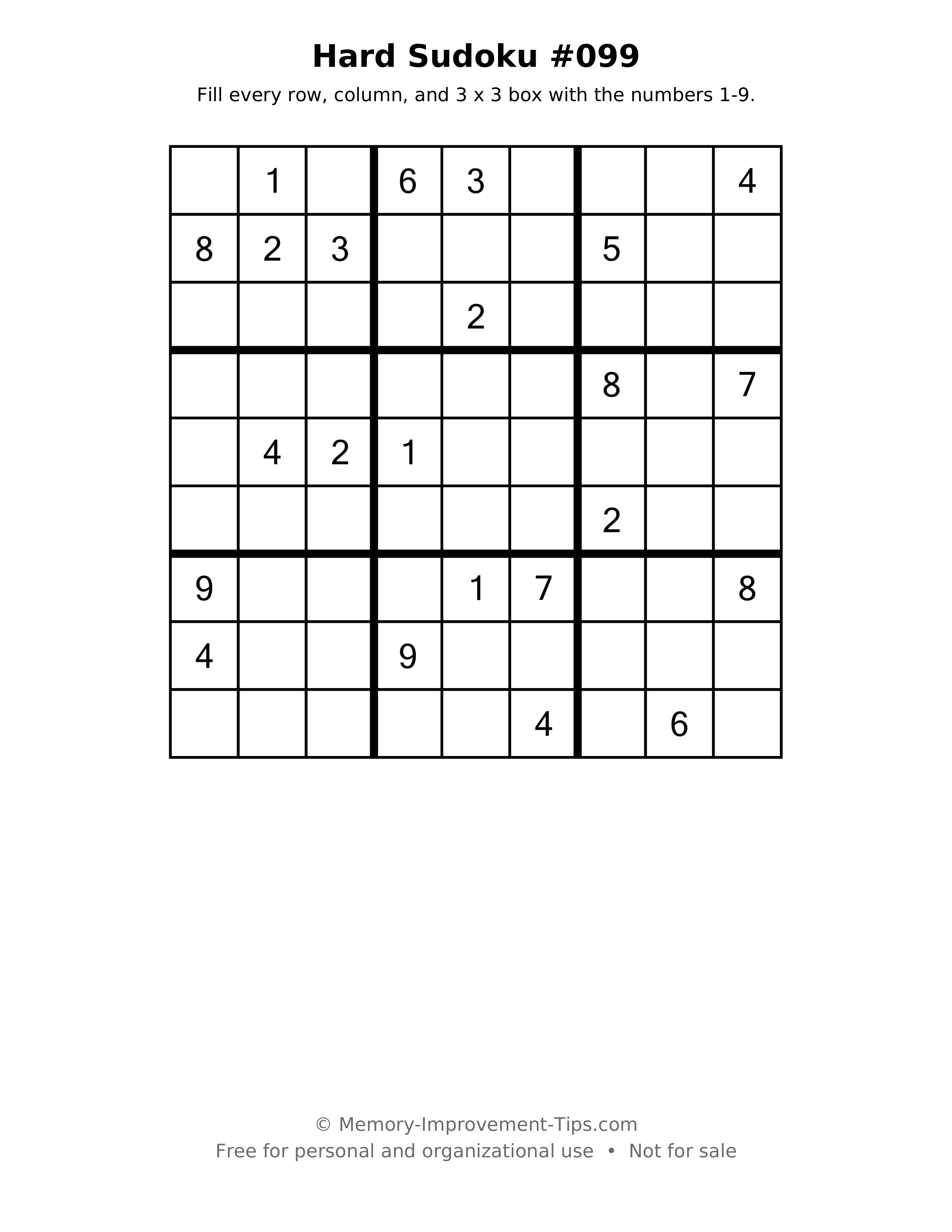 Printable puzzle: Hard Sudoku #099