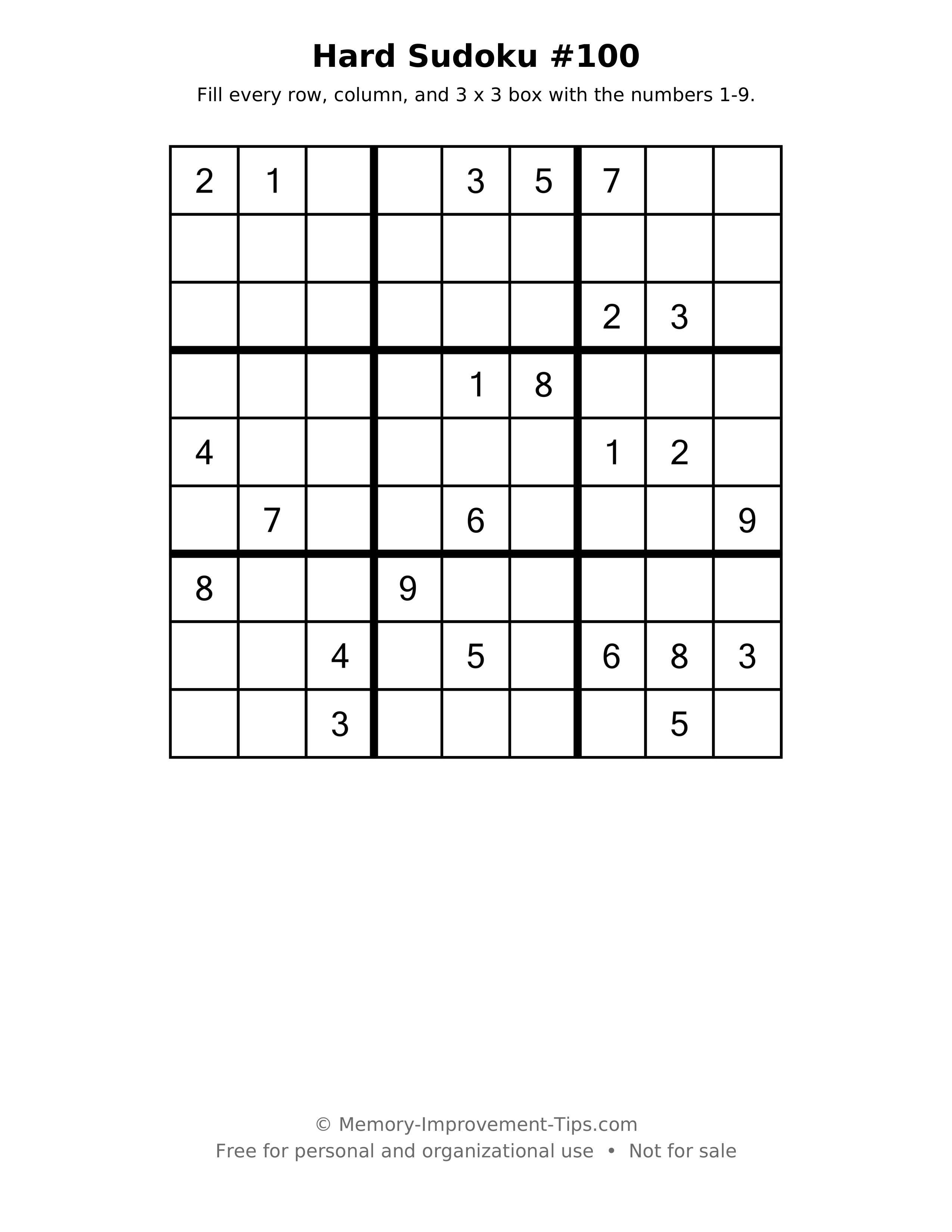 Printable puzzle: Hard Sudoku #100