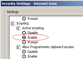 Internet Explorer options - enable javascript