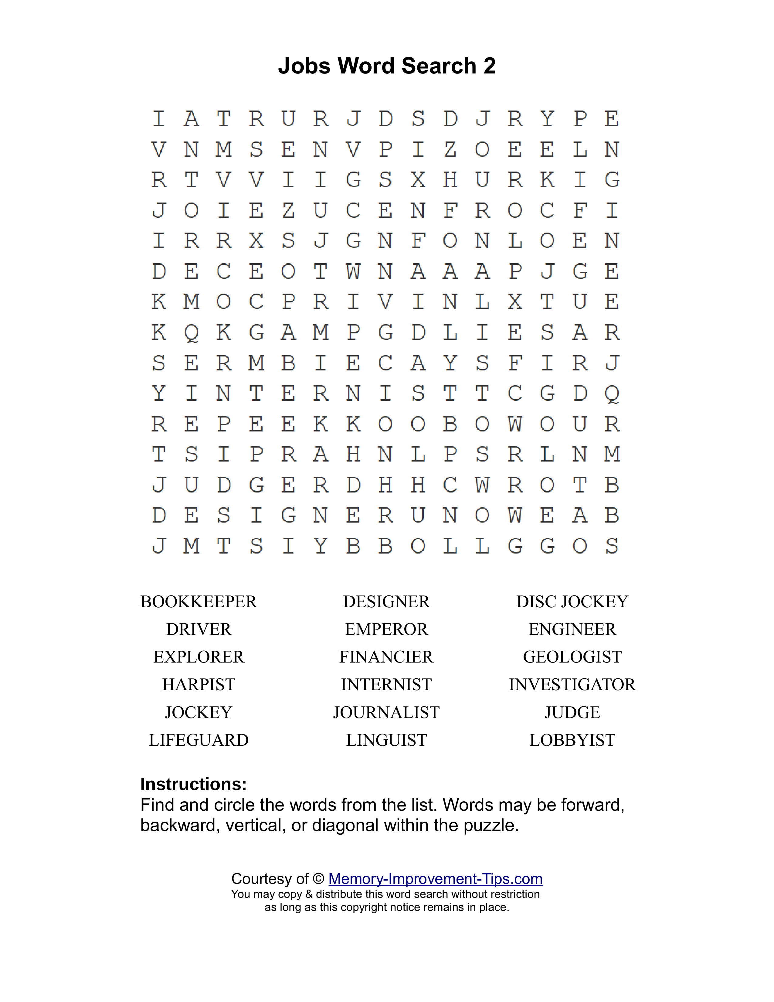 Jobs 2 word search printable puzzle