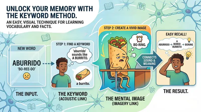The keyword method can be used to associate concepts and remember them.