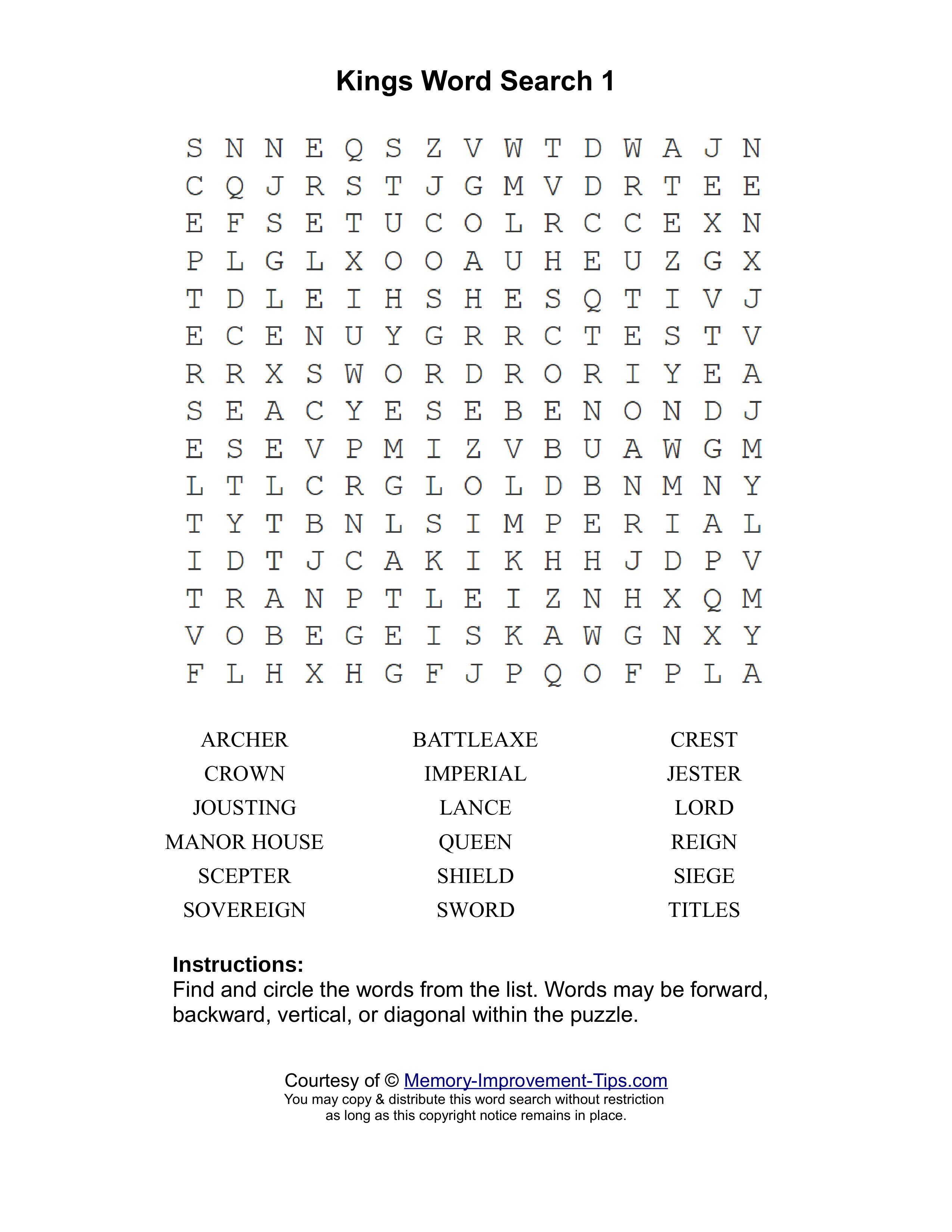 Kings 1 word search printable puzzle