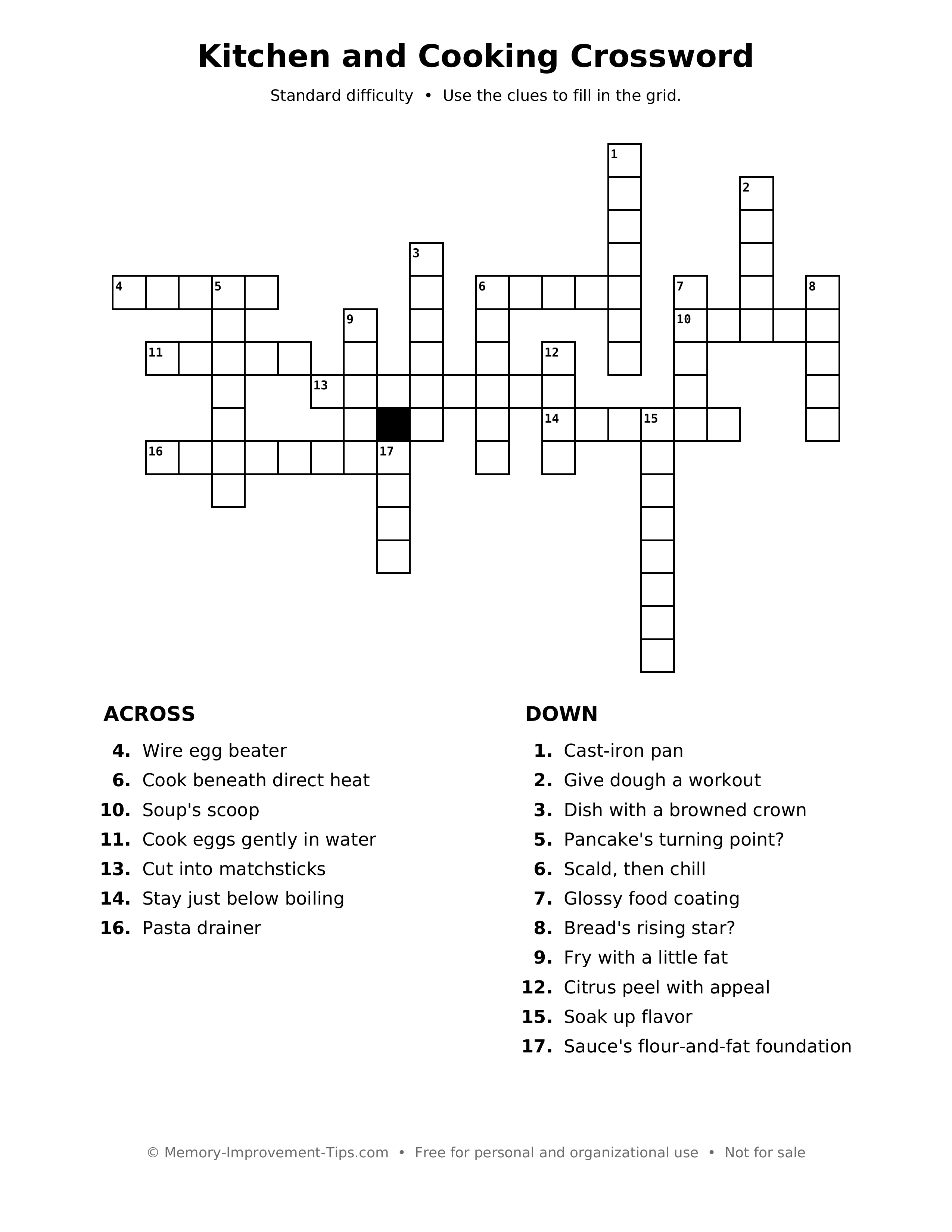 Printable puzzle: Kitchen and Cooking Crossword