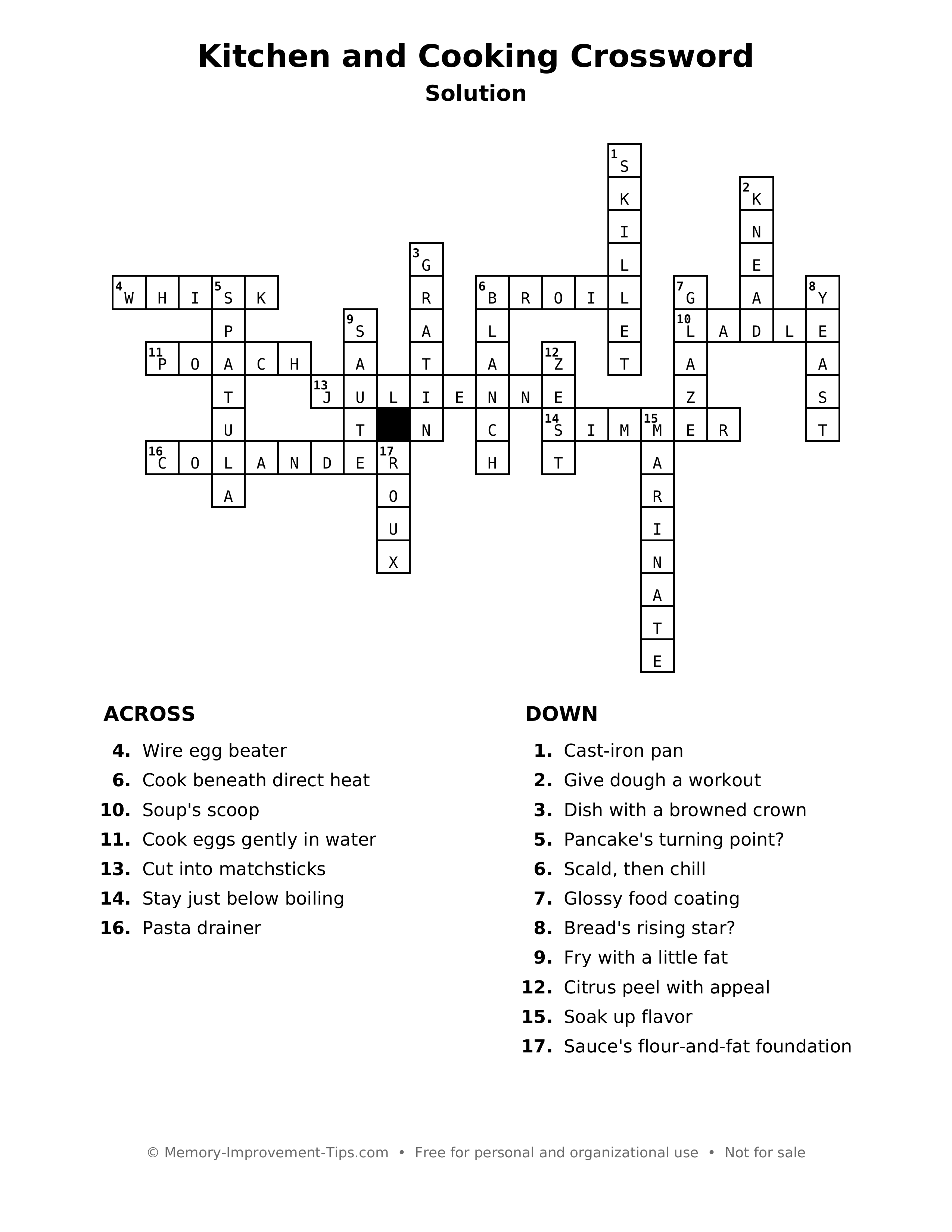 Answer key: Kitchen and Cooking Crossword