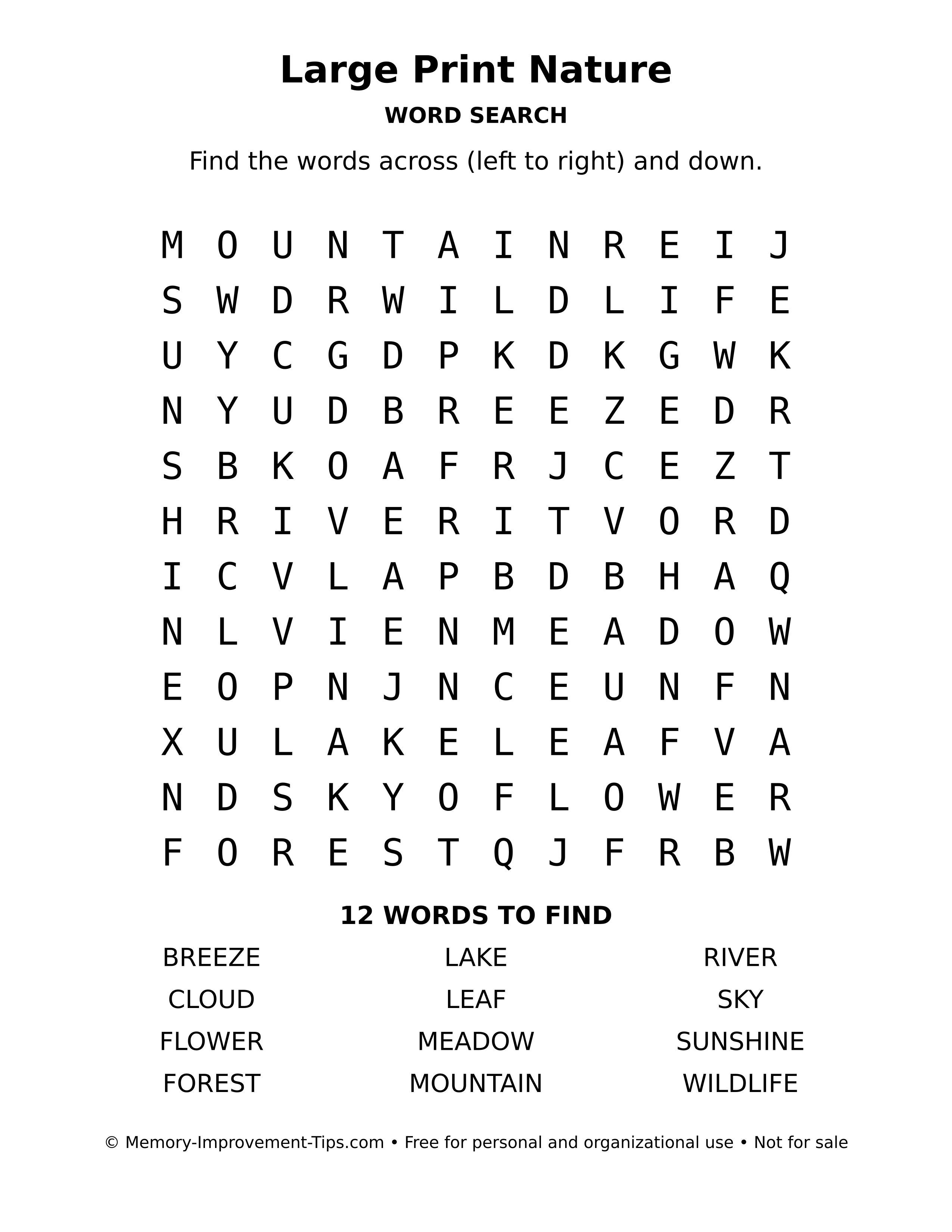 Printable puzzle: Large Print Nature word search