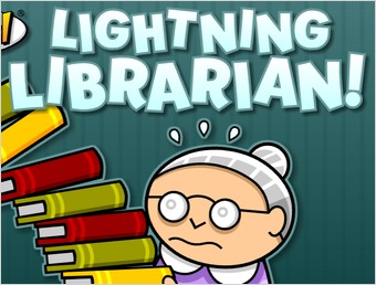 Lydia helping students find books in Lightning Librarian