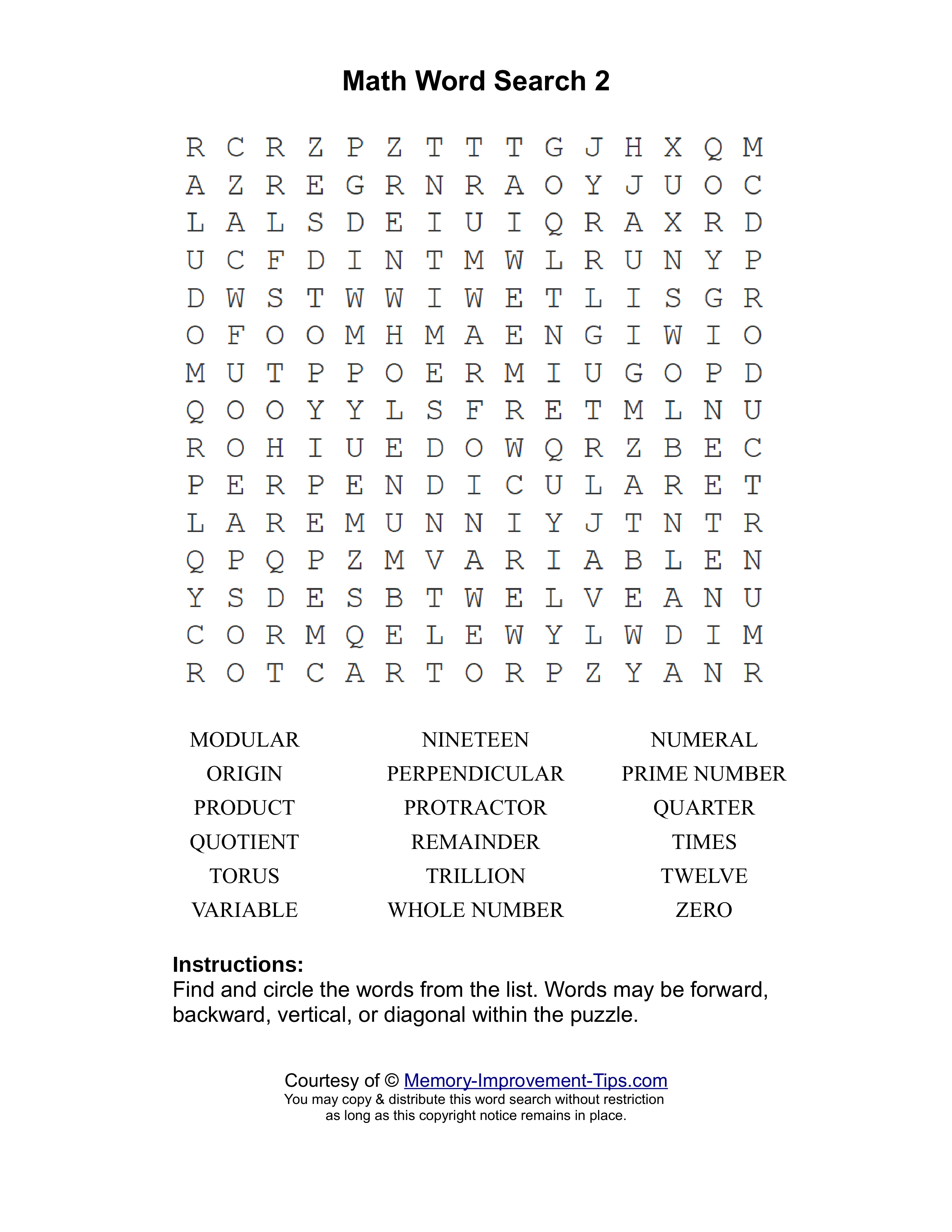 Math 2 word search printable puzzle
