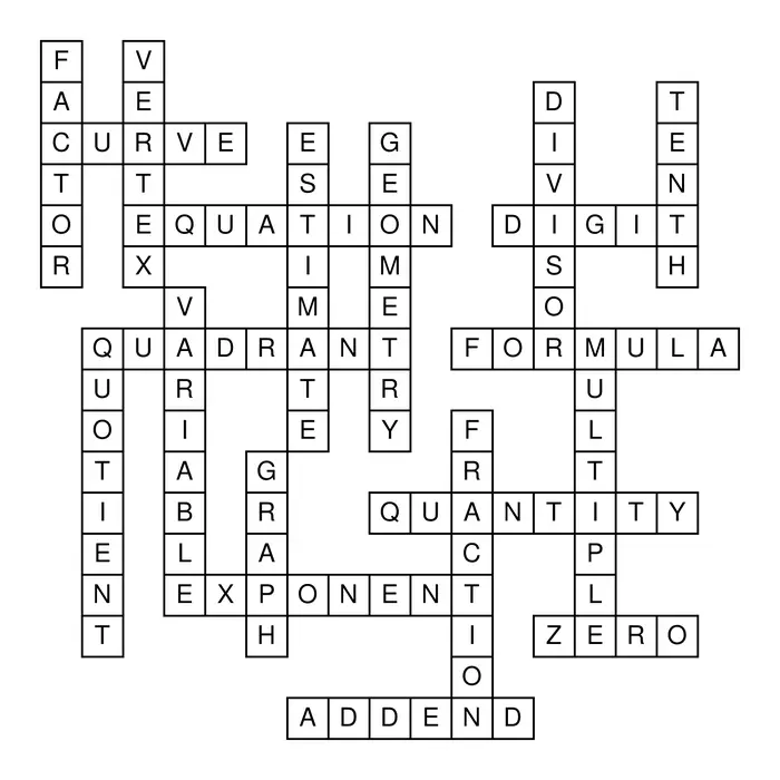 Math Vocabulary Crossword Puzzle Solution