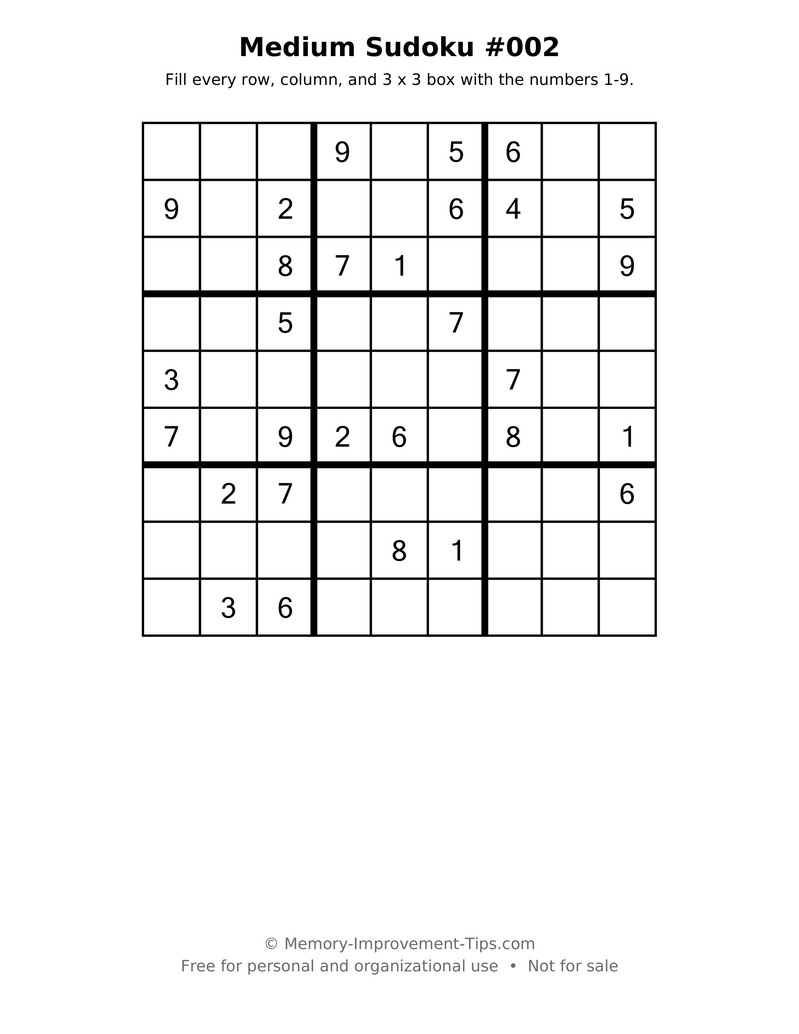 Printable puzzle: Medium Sudoku #002