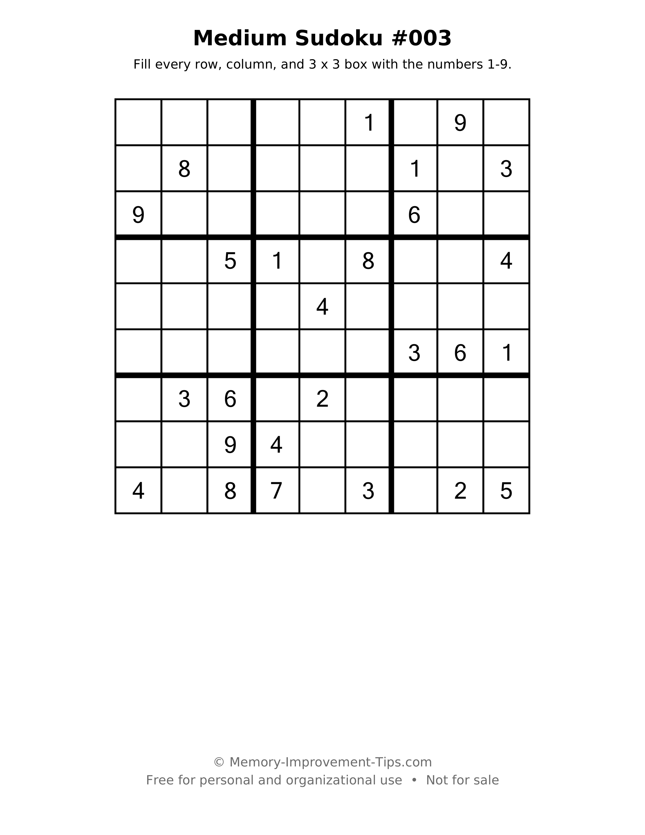Printable puzzle: Medium Sudoku #003