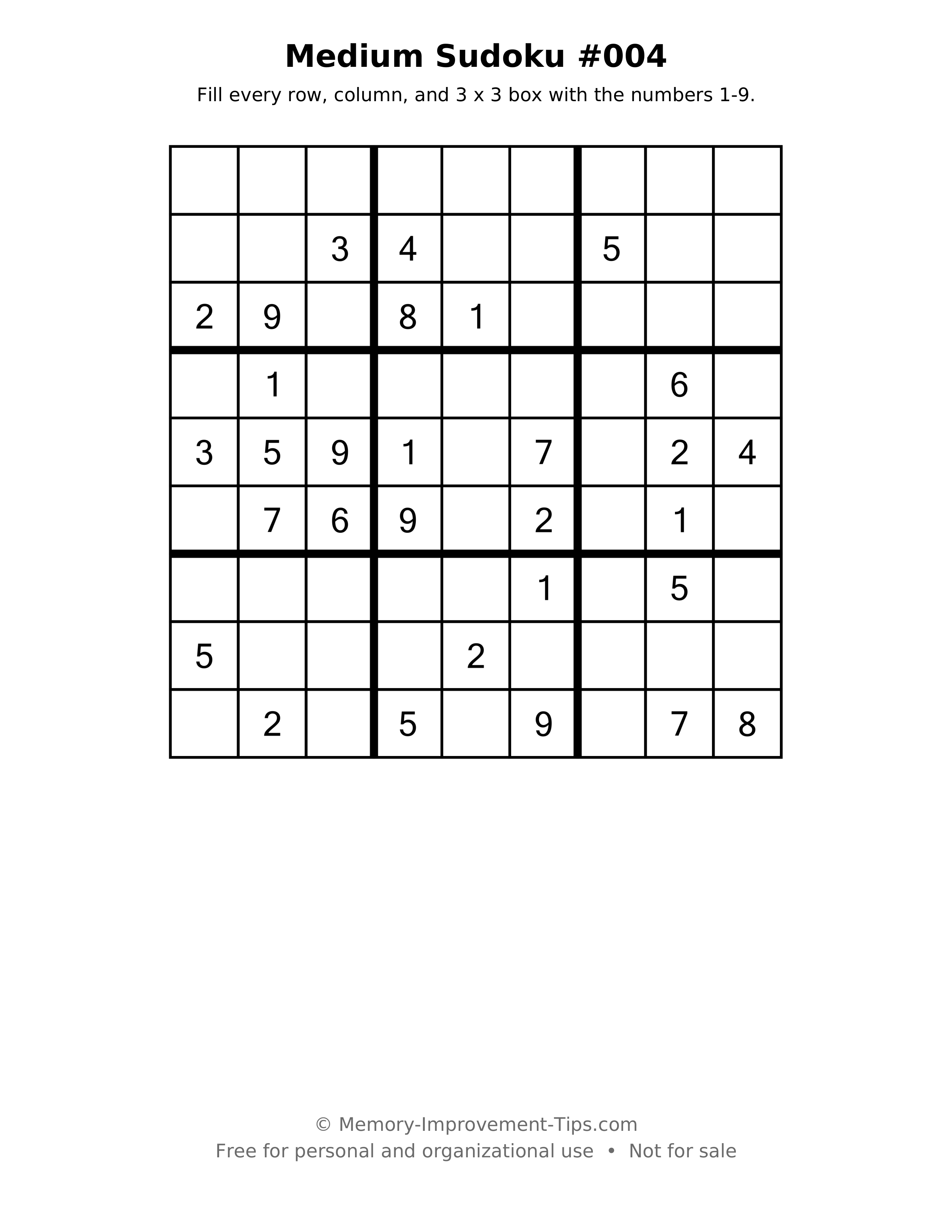 Printable puzzle: Medium Sudoku #004