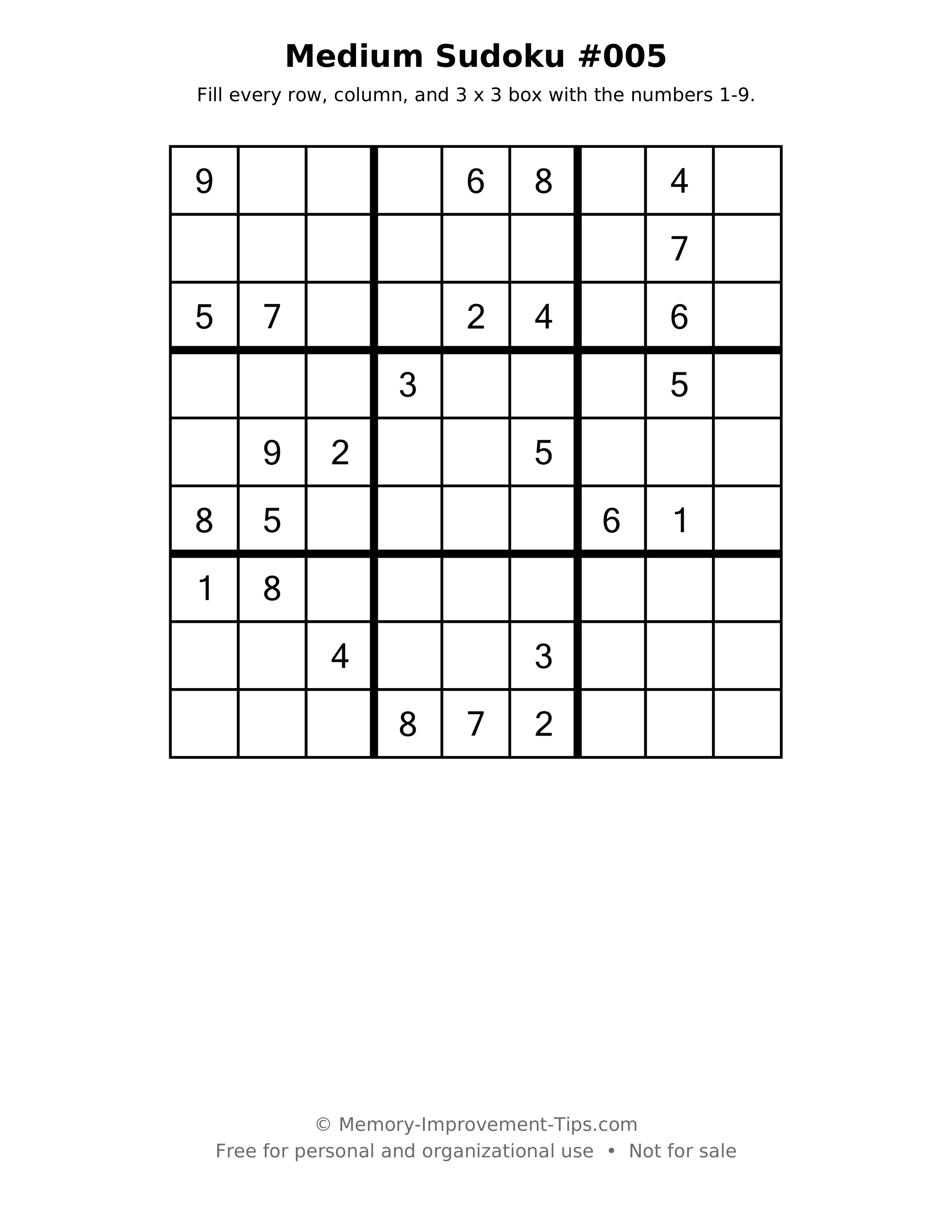 Printable puzzle: Medium Sudoku #005