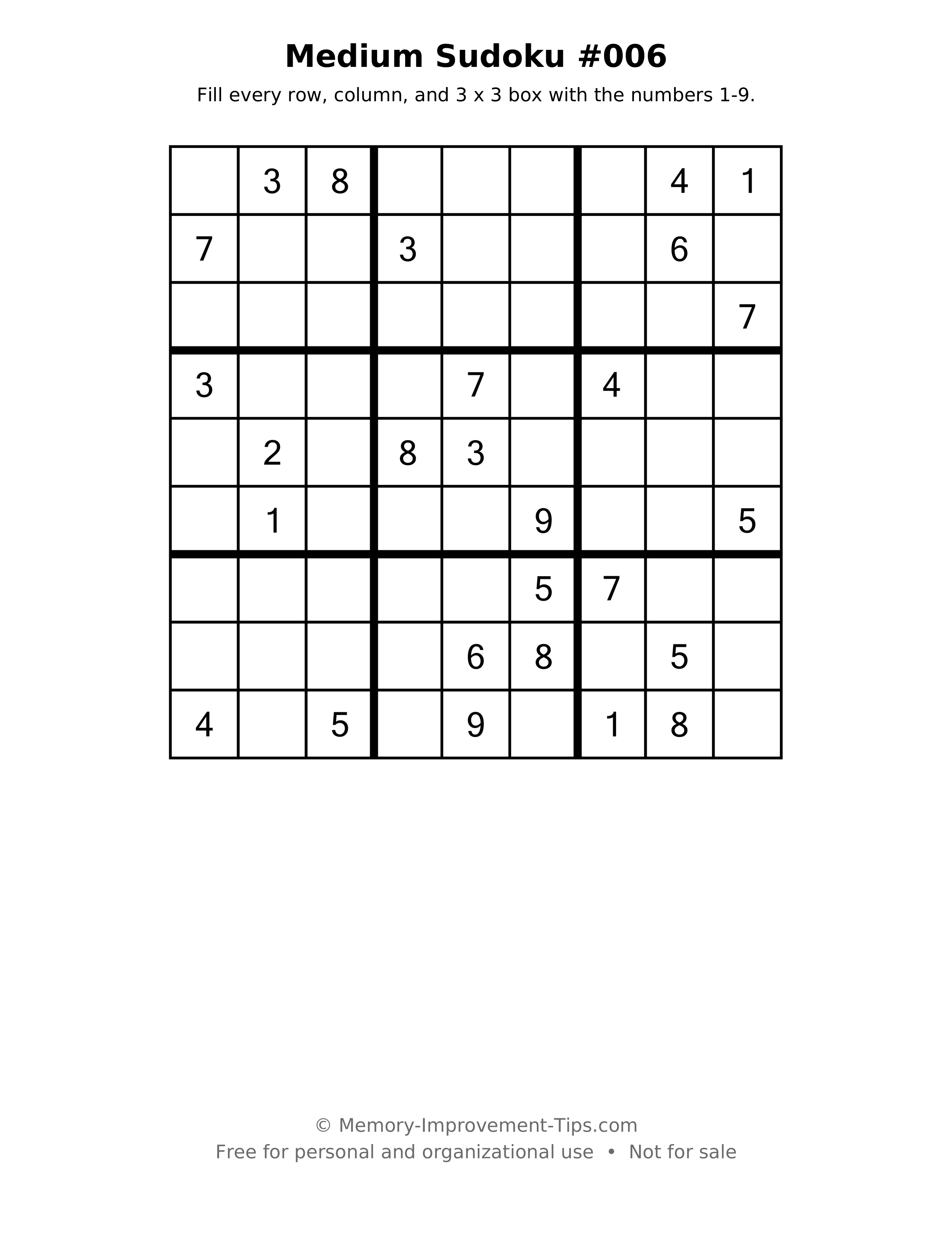 Printable puzzle: Medium Sudoku #006