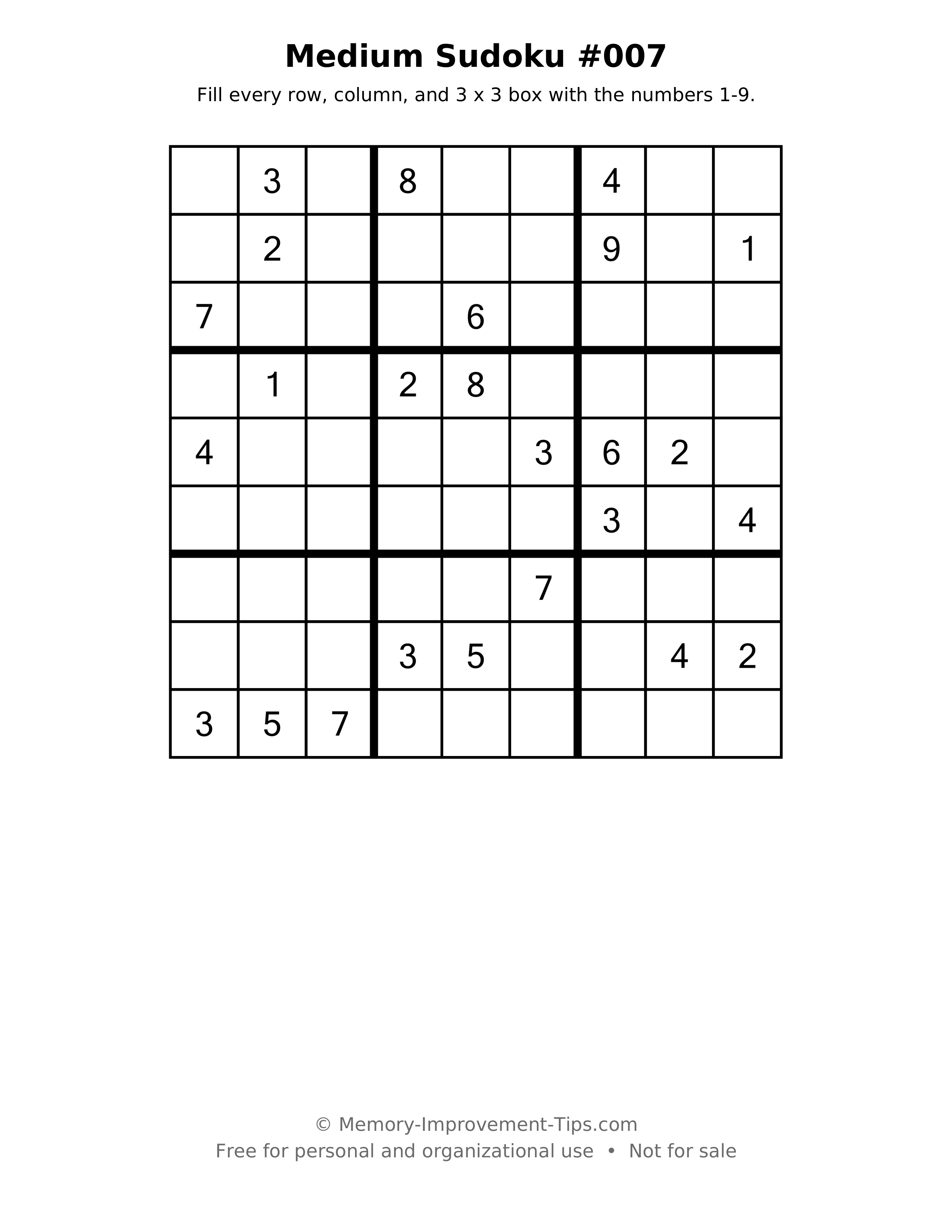 Printable puzzle: Medium Sudoku #007