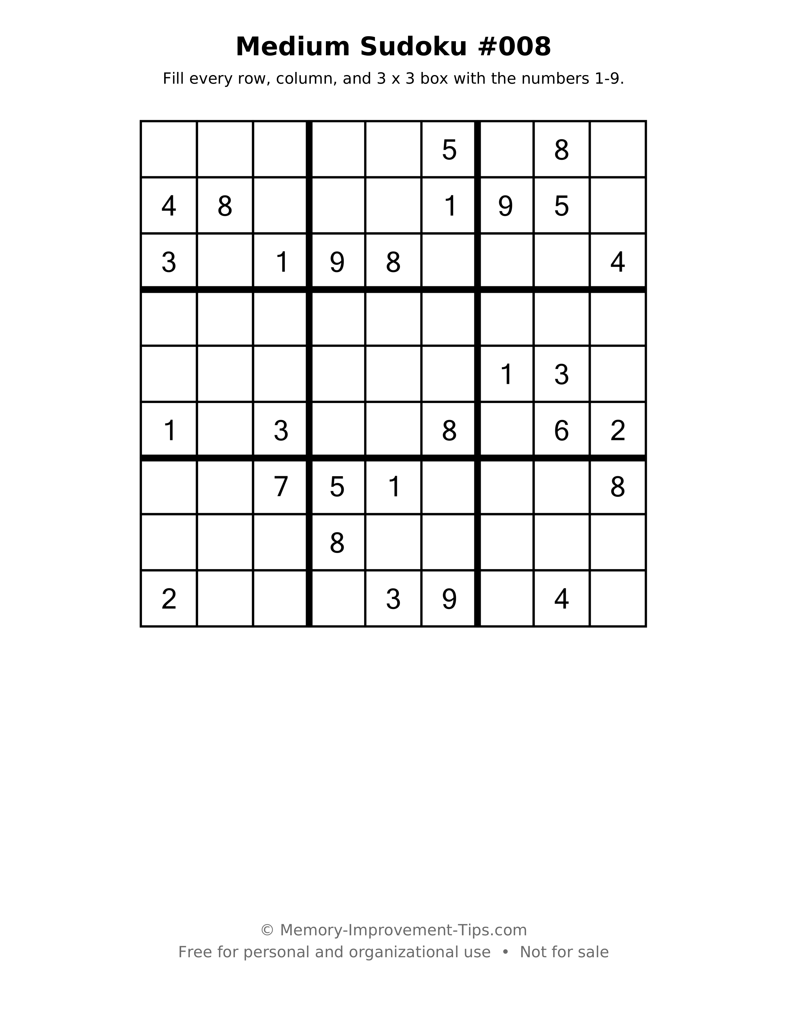 Printable puzzle: Medium Sudoku #008