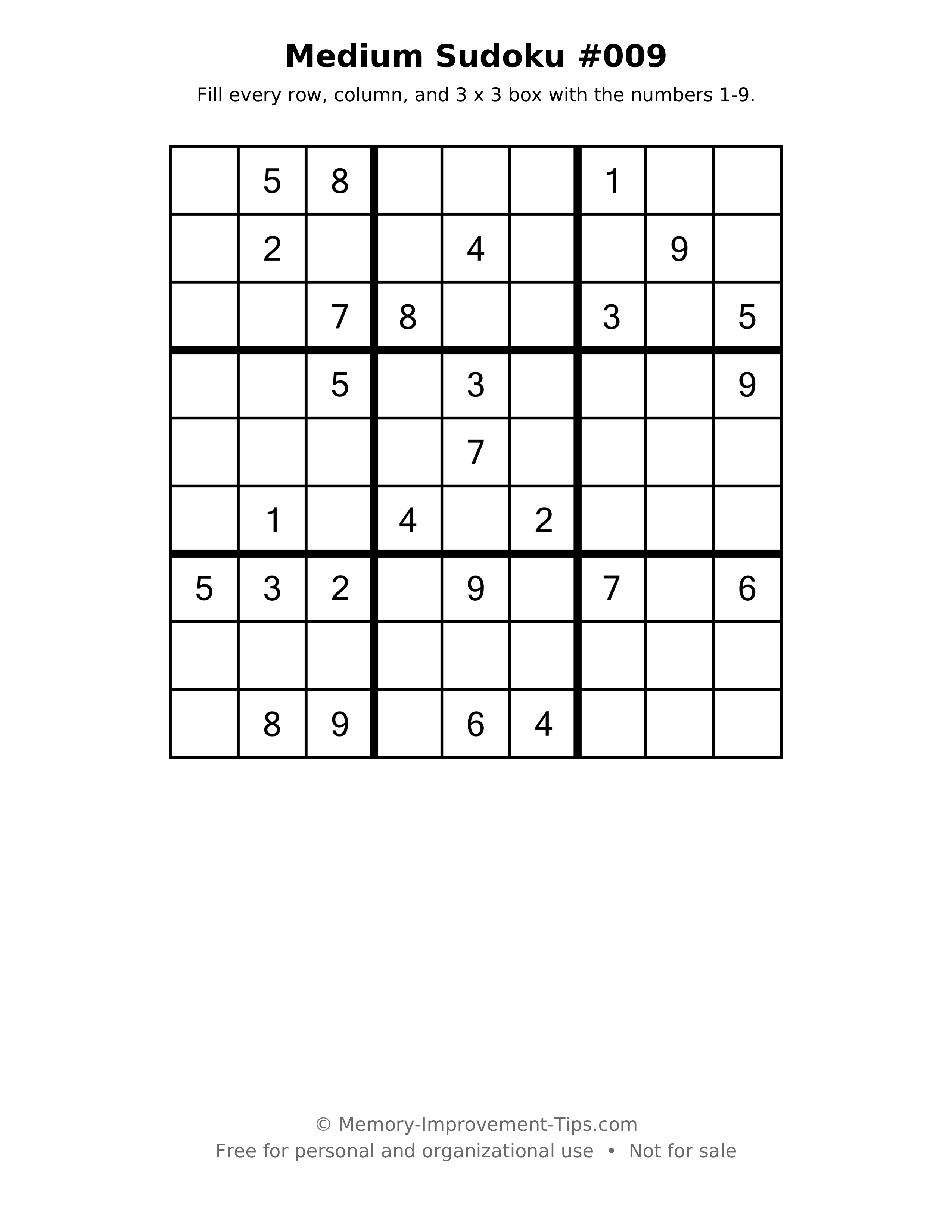 Printable puzzle: Medium Sudoku #009