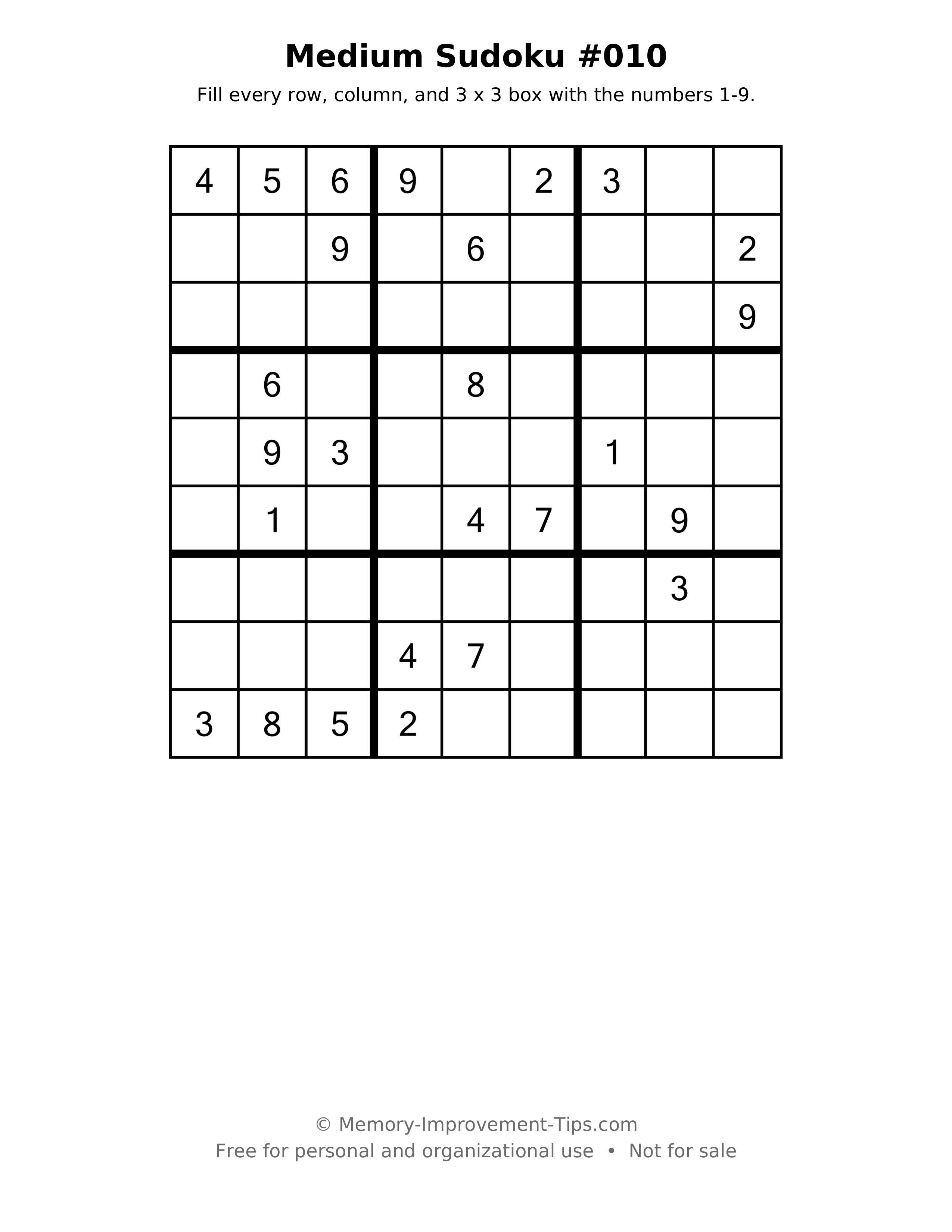 Printable puzzle: Medium Sudoku #010