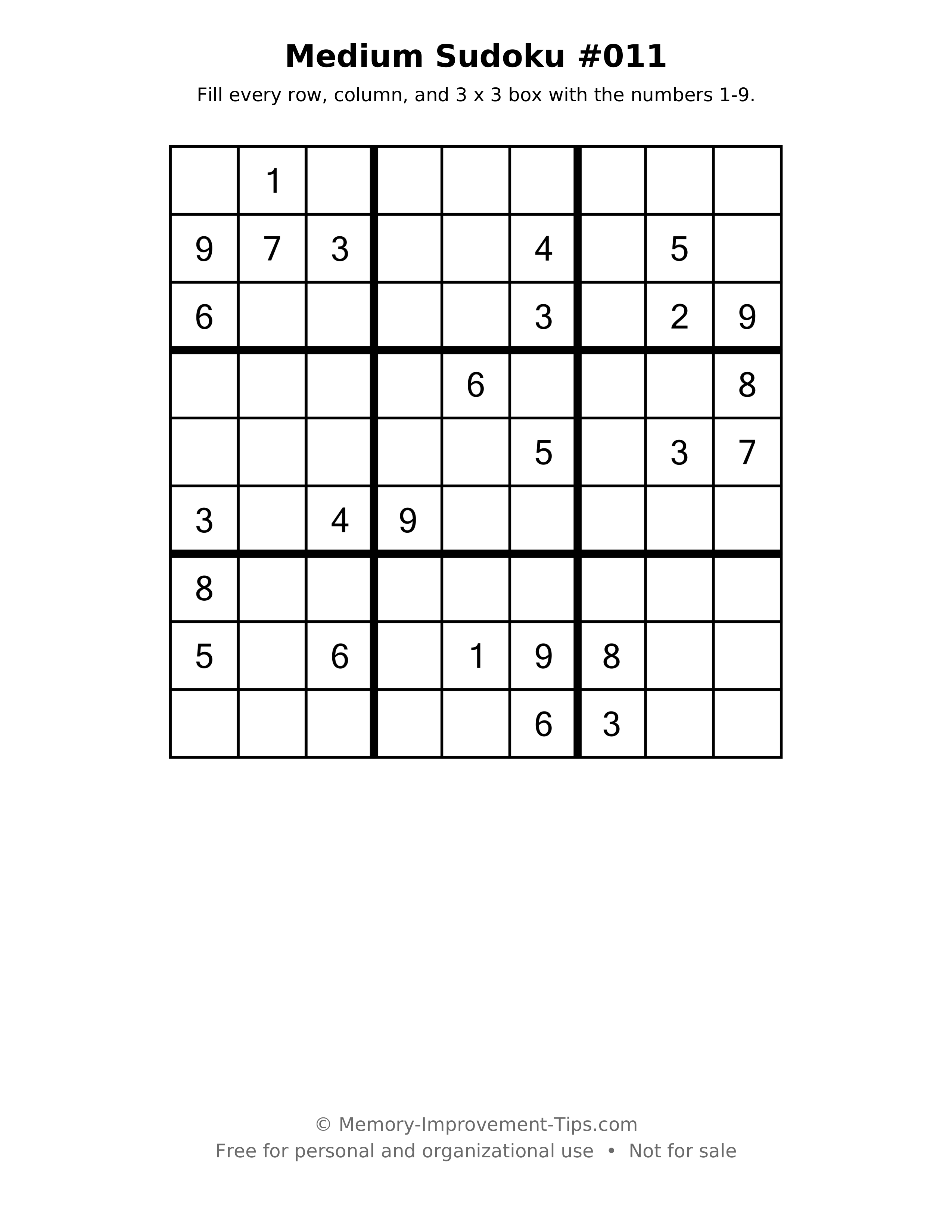 Printable puzzle: Medium Sudoku #011