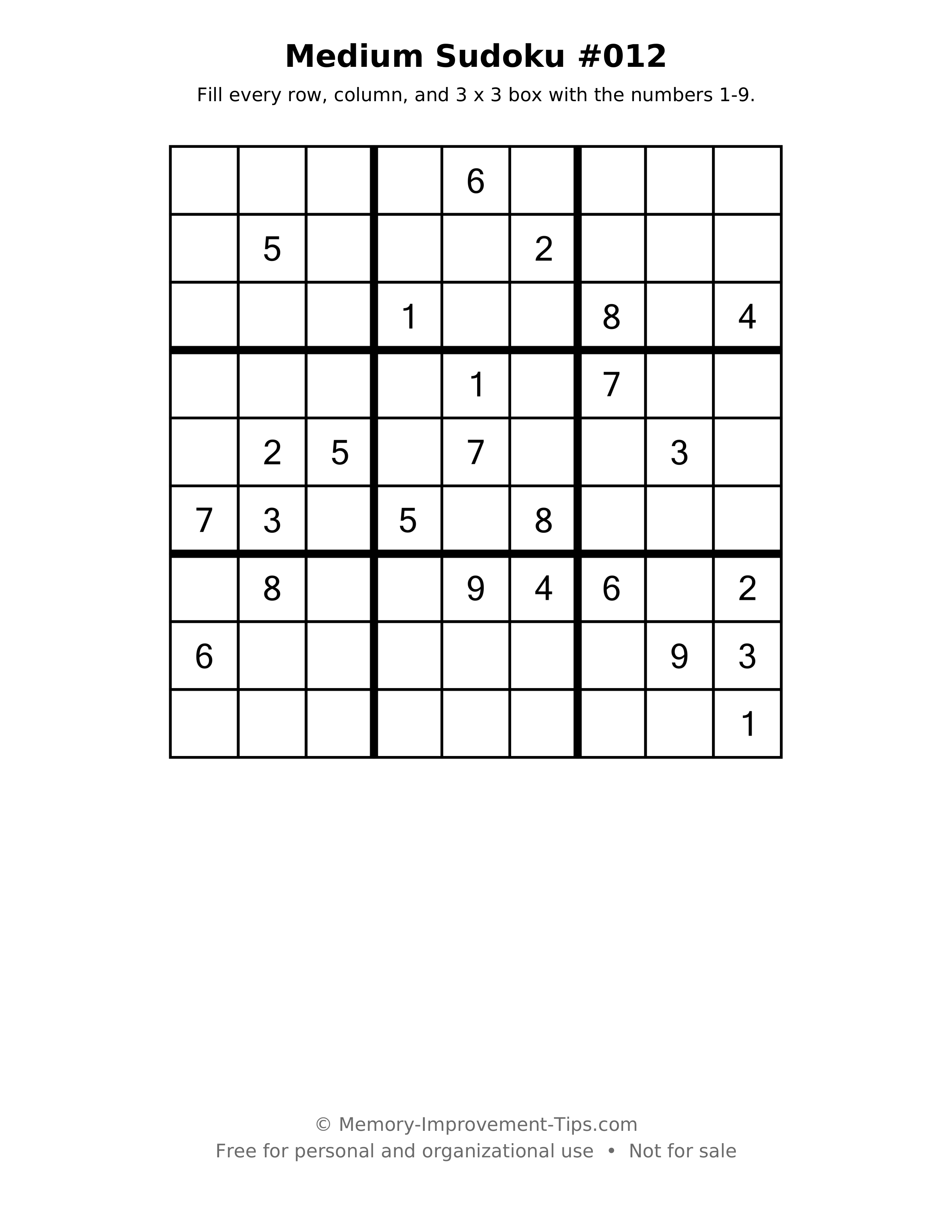 Printable puzzle: Medium Sudoku #012