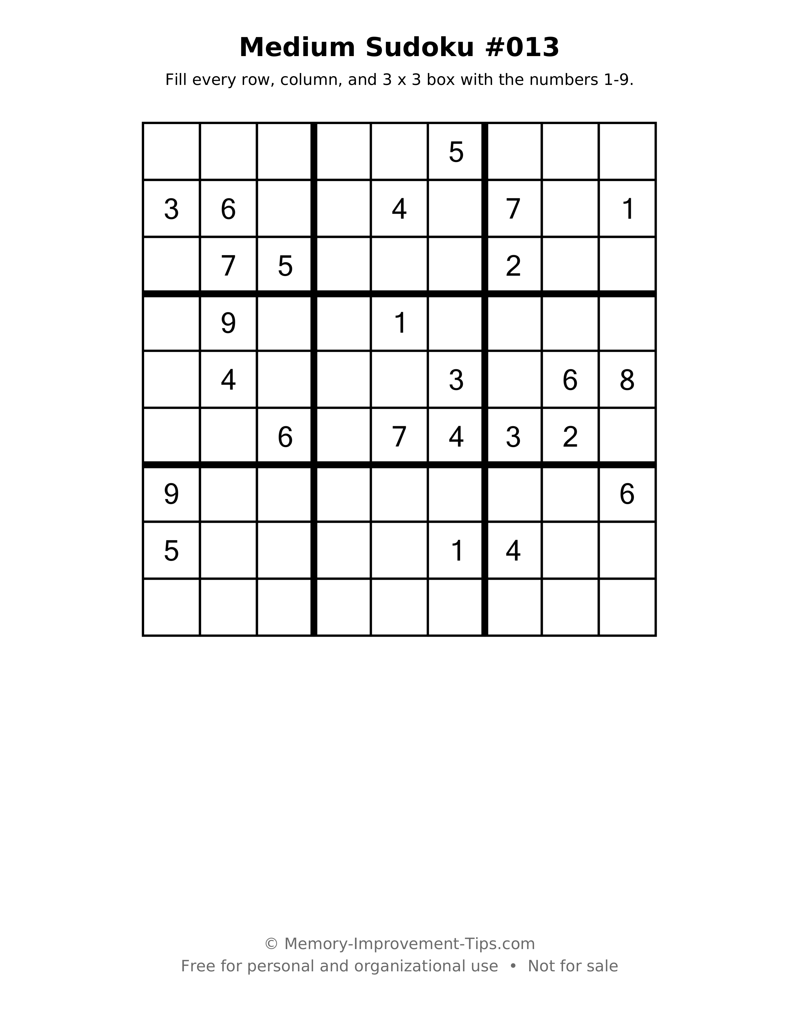 Printable puzzle: Medium Sudoku #013