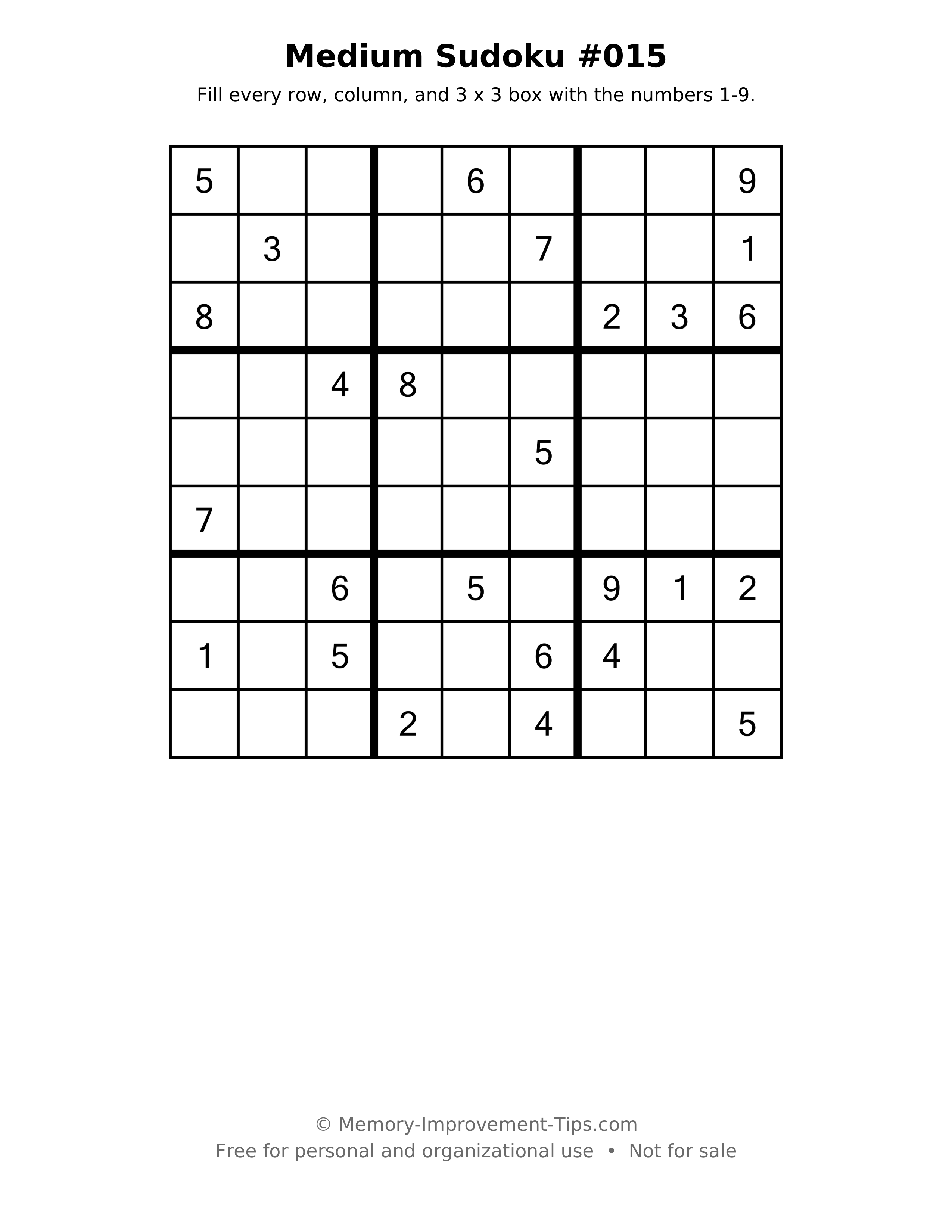 Printable puzzle: Medium Sudoku #015