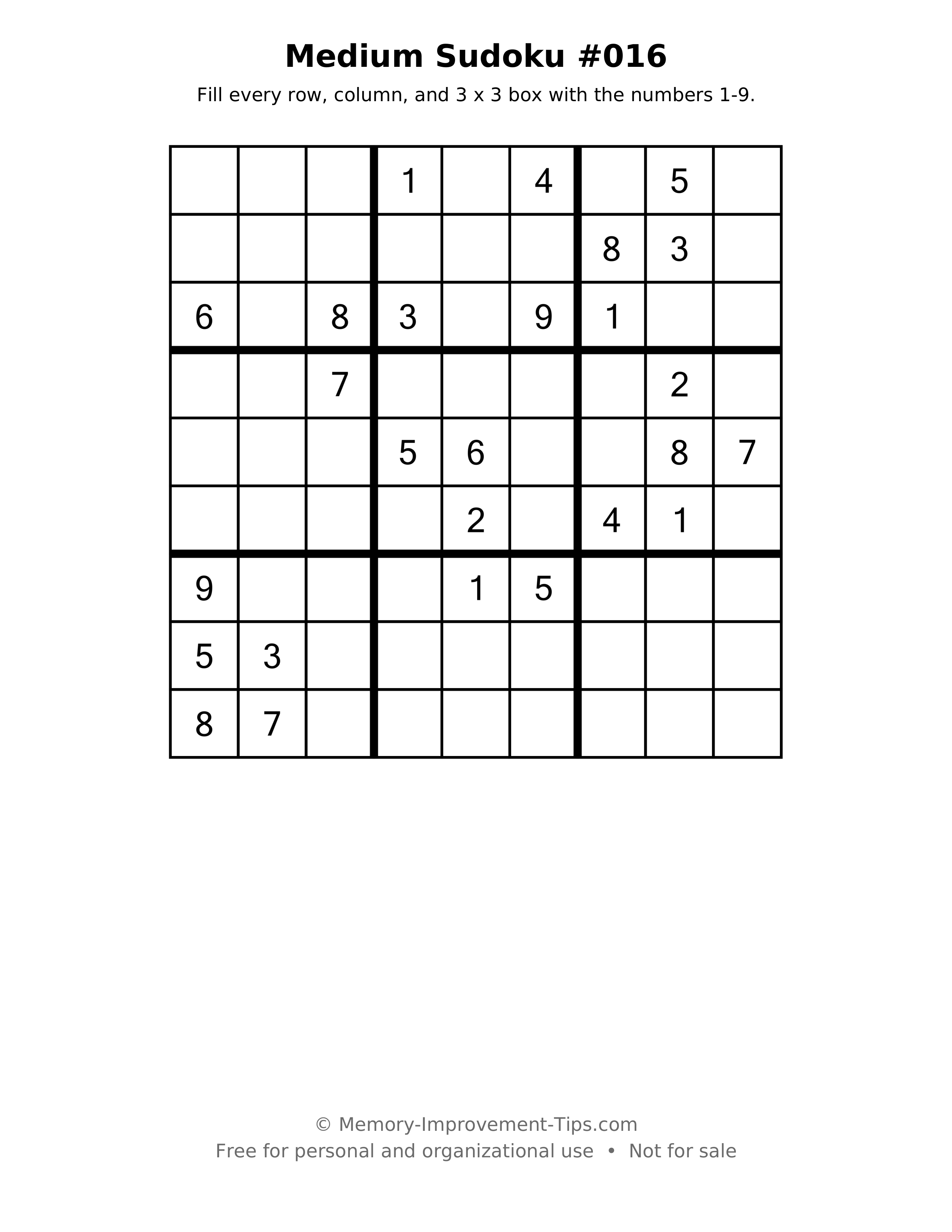 Printable puzzle: Medium Sudoku #016