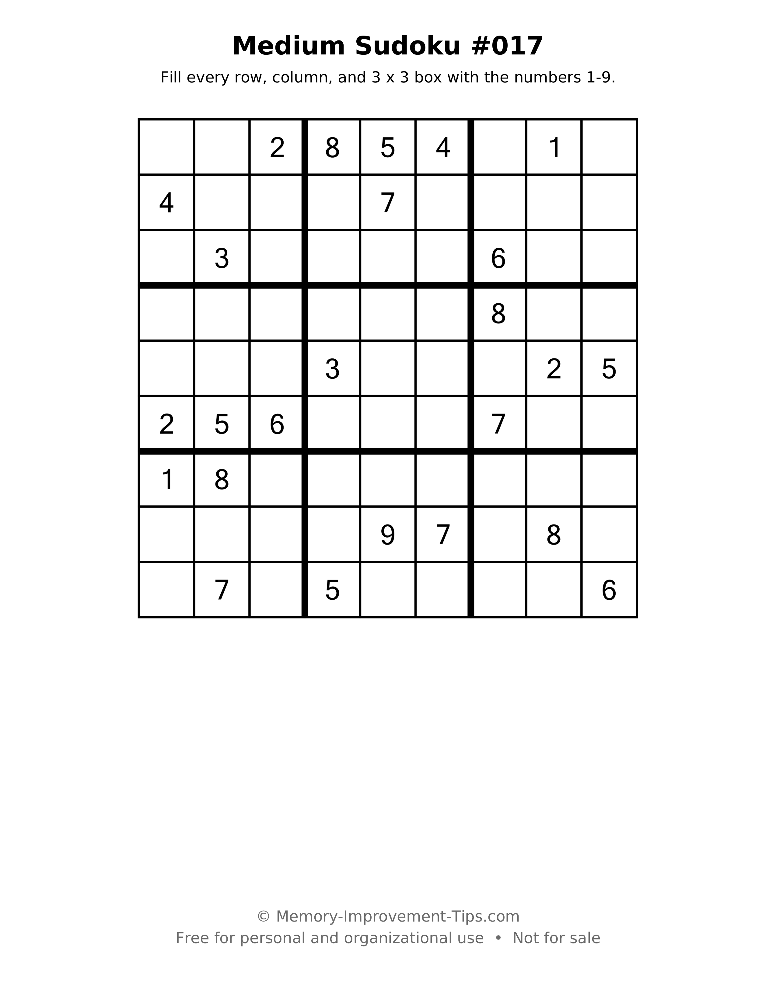 Printable puzzle: Medium Sudoku #017