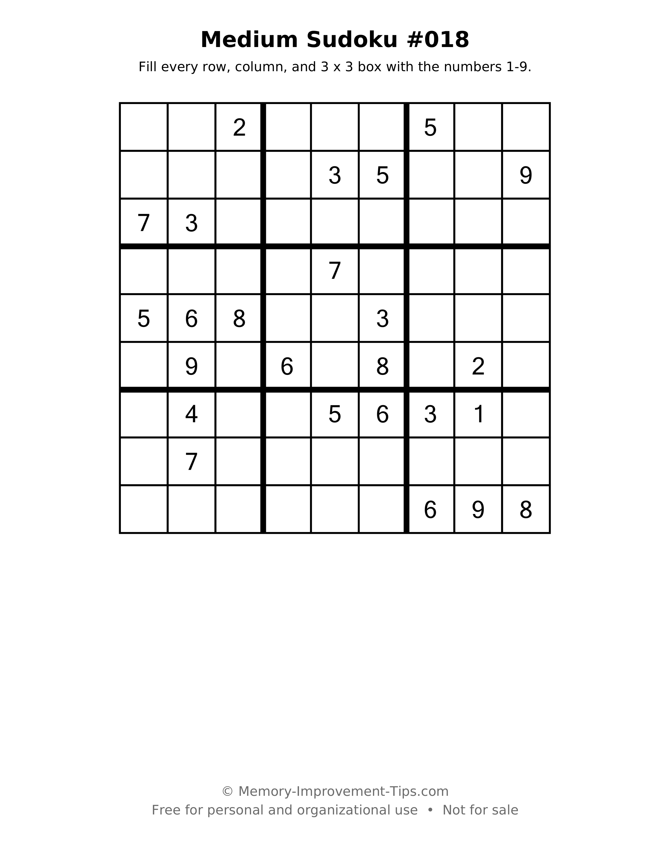 Printable puzzle: Medium Sudoku #018