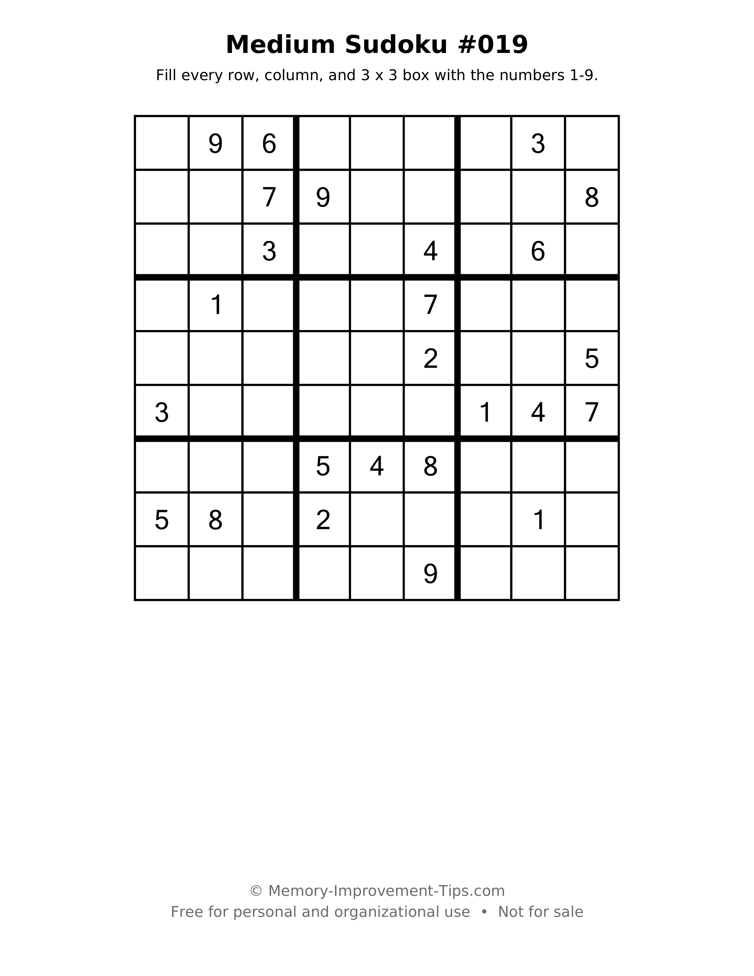 Printable puzzle: Medium Sudoku #019