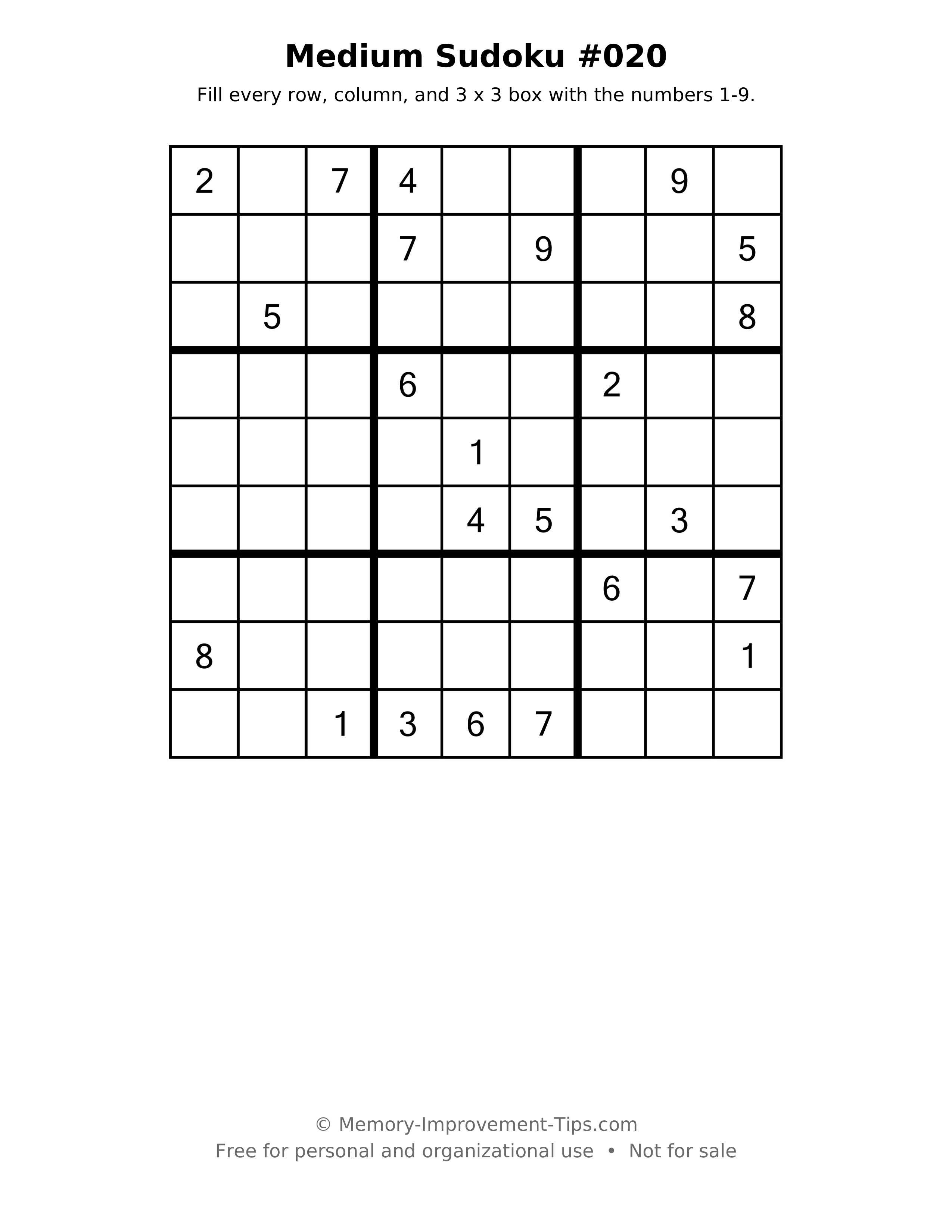 Printable puzzle: Medium Sudoku #020