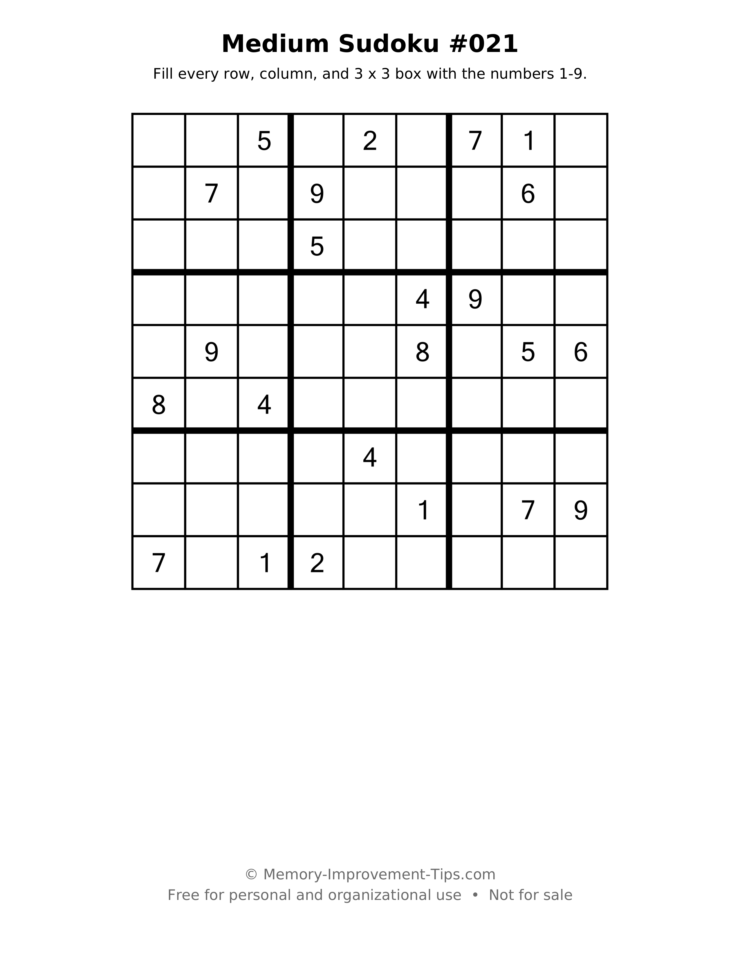 Printable puzzle: Medium Sudoku #021