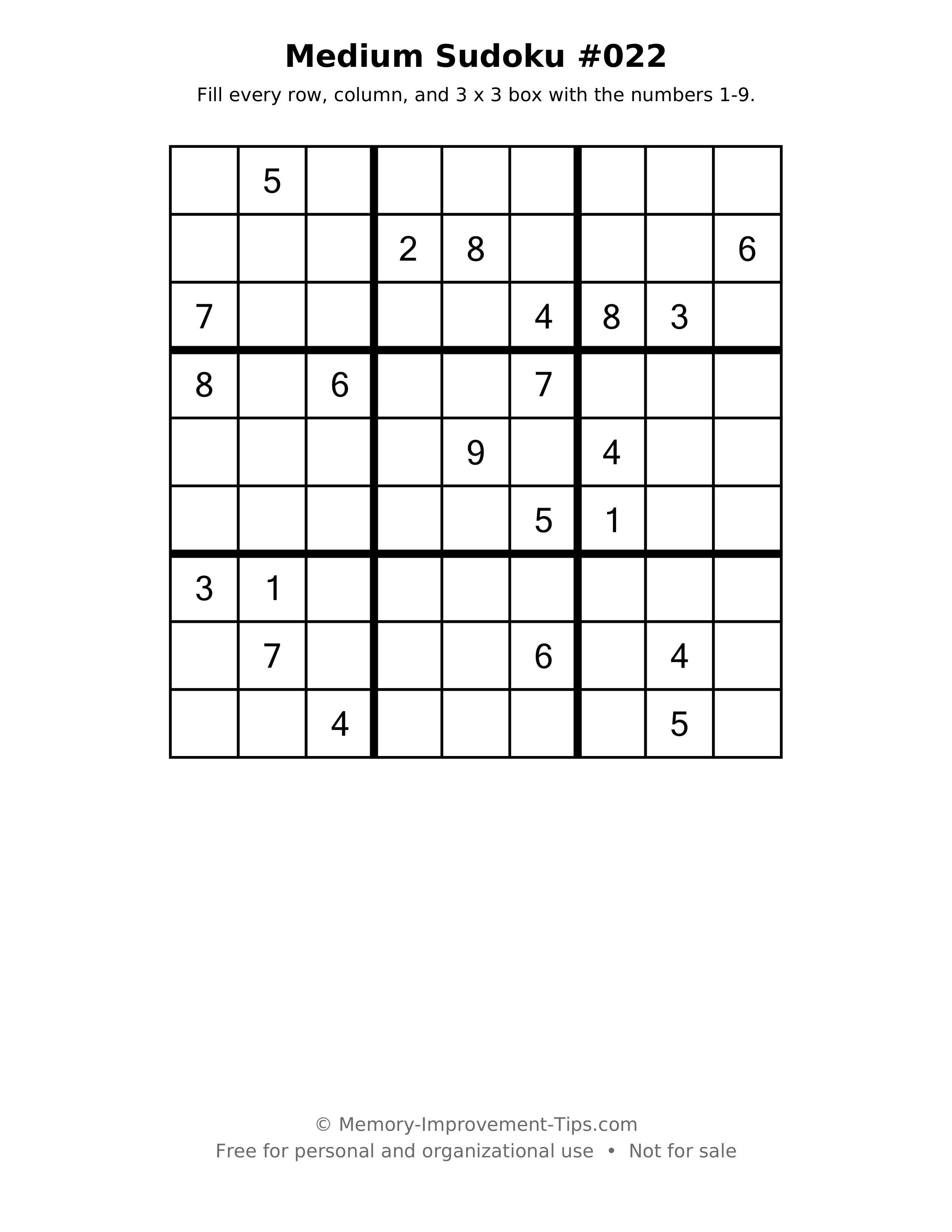 Printable puzzle: Medium Sudoku #022