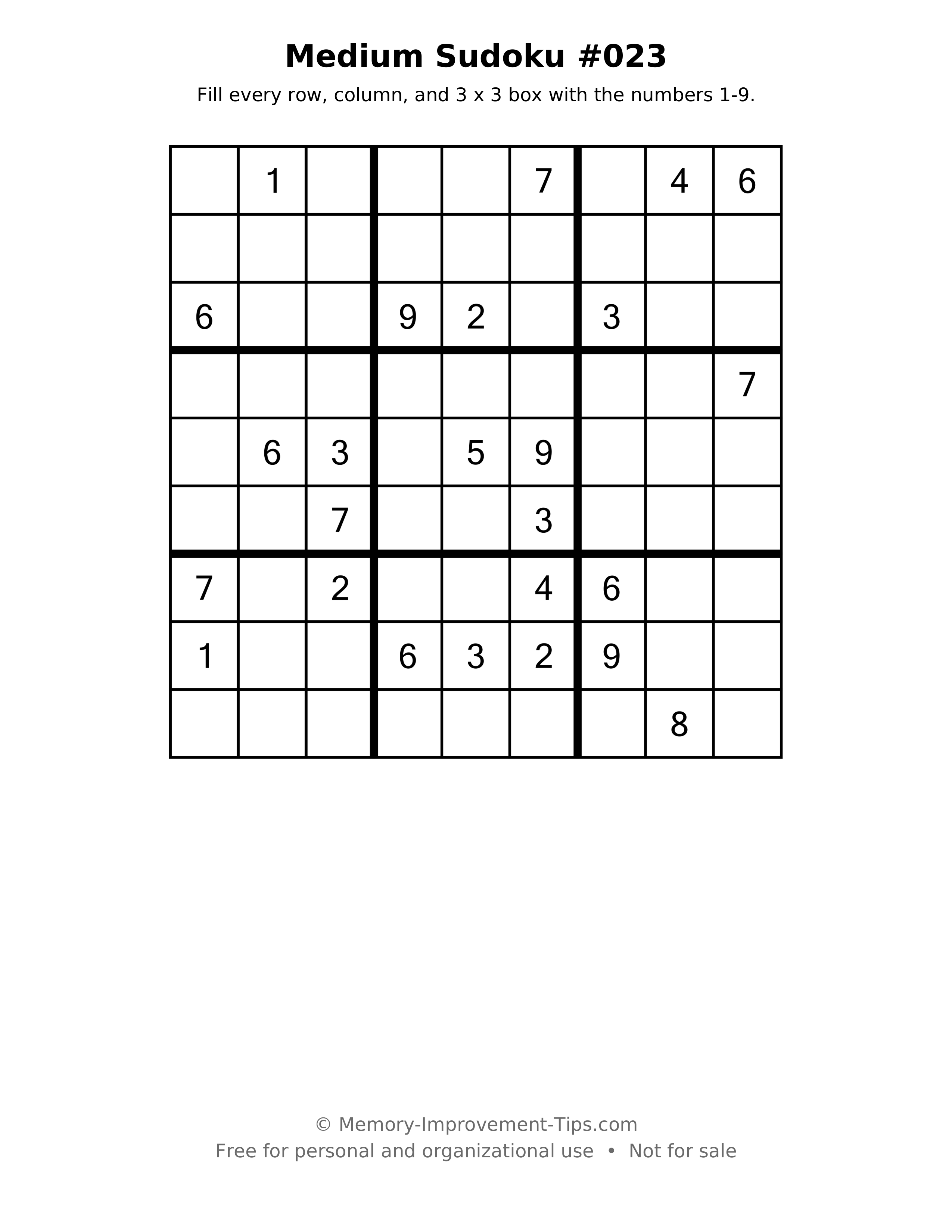 Printable puzzle: Medium Sudoku #023