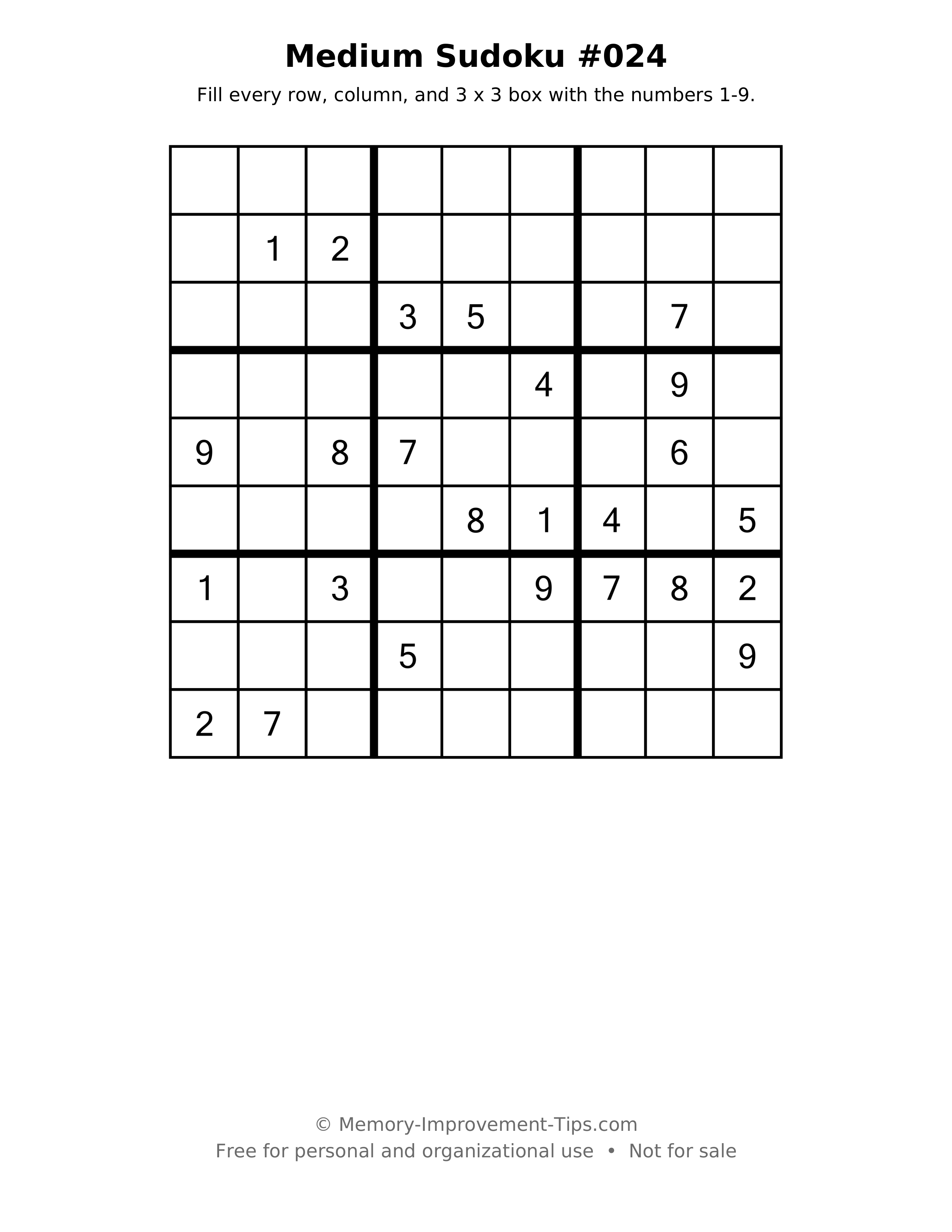 Printable puzzle: Medium Sudoku #024