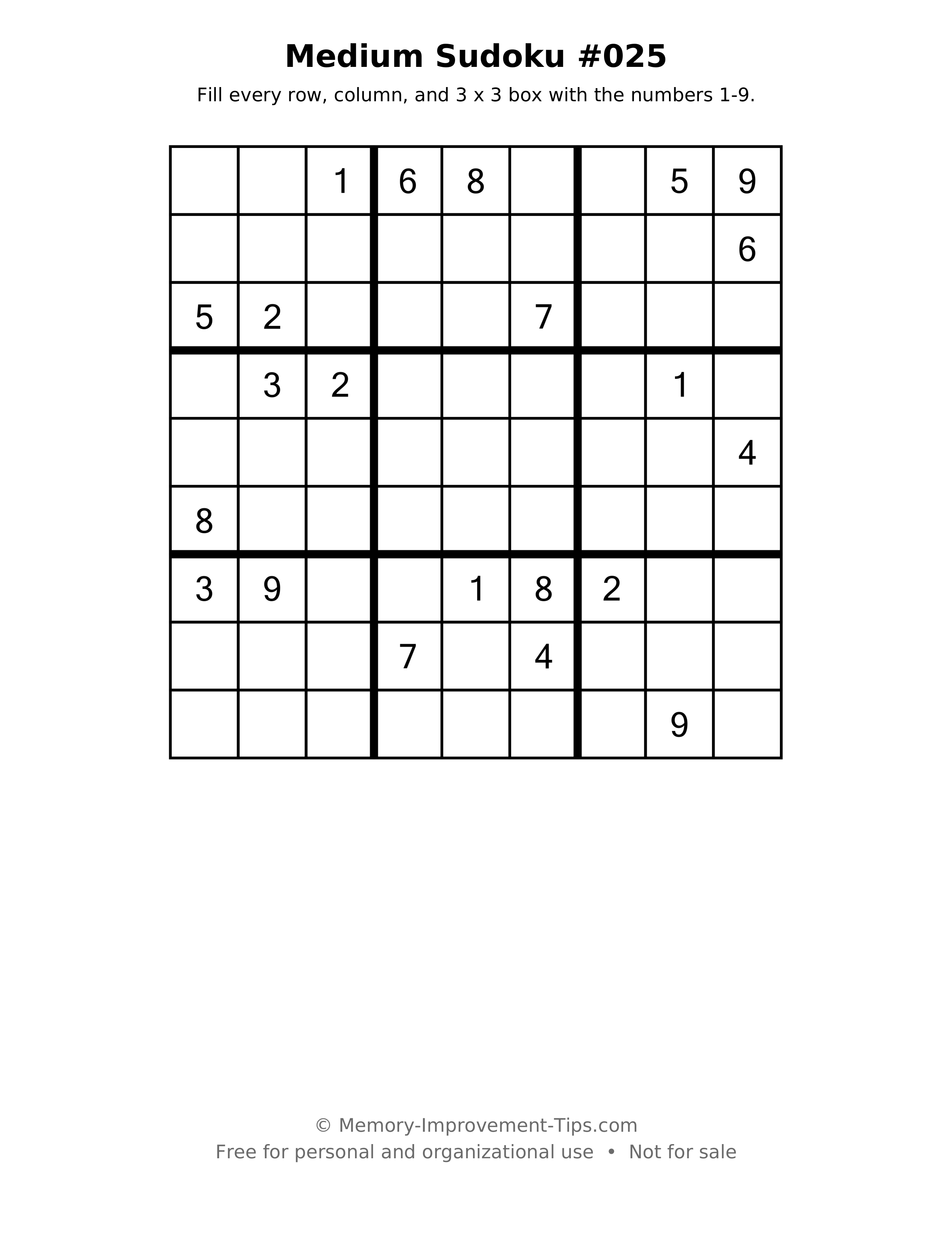 Printable puzzle: Medium Sudoku #025